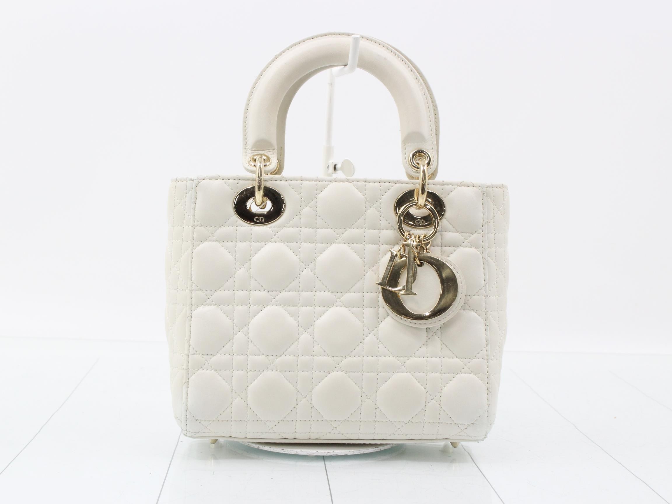 MyABC My Lady Dior Lambskin White 2-Way Handbag with Strap