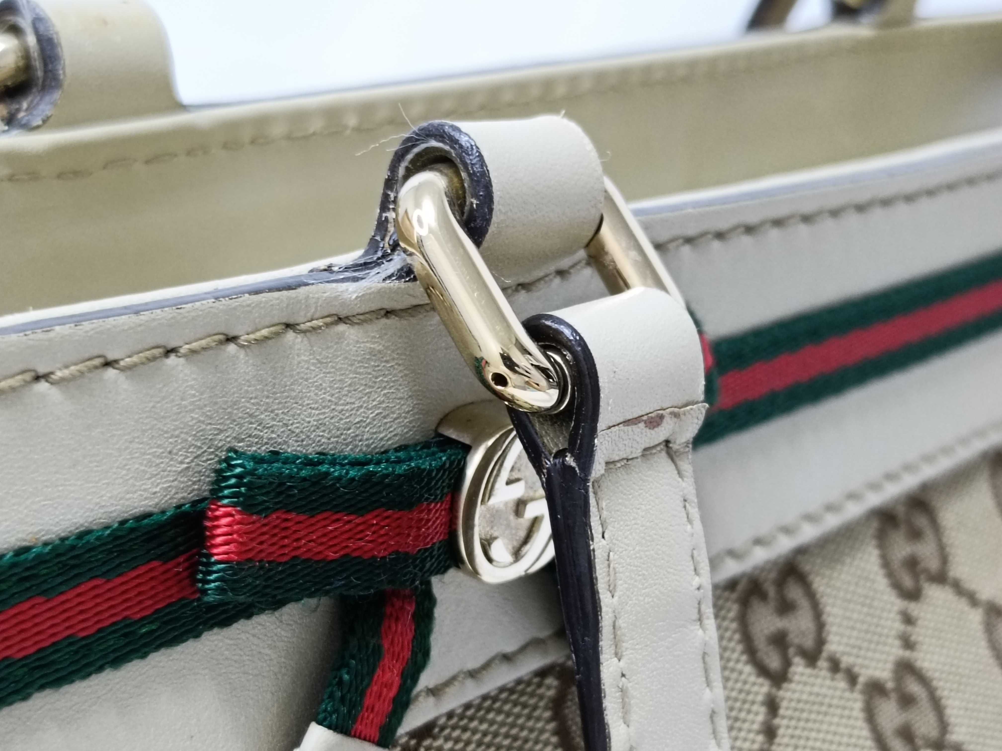 GG Lovely Line Heart Charm Canvas Leather Beige Handbag — view 5