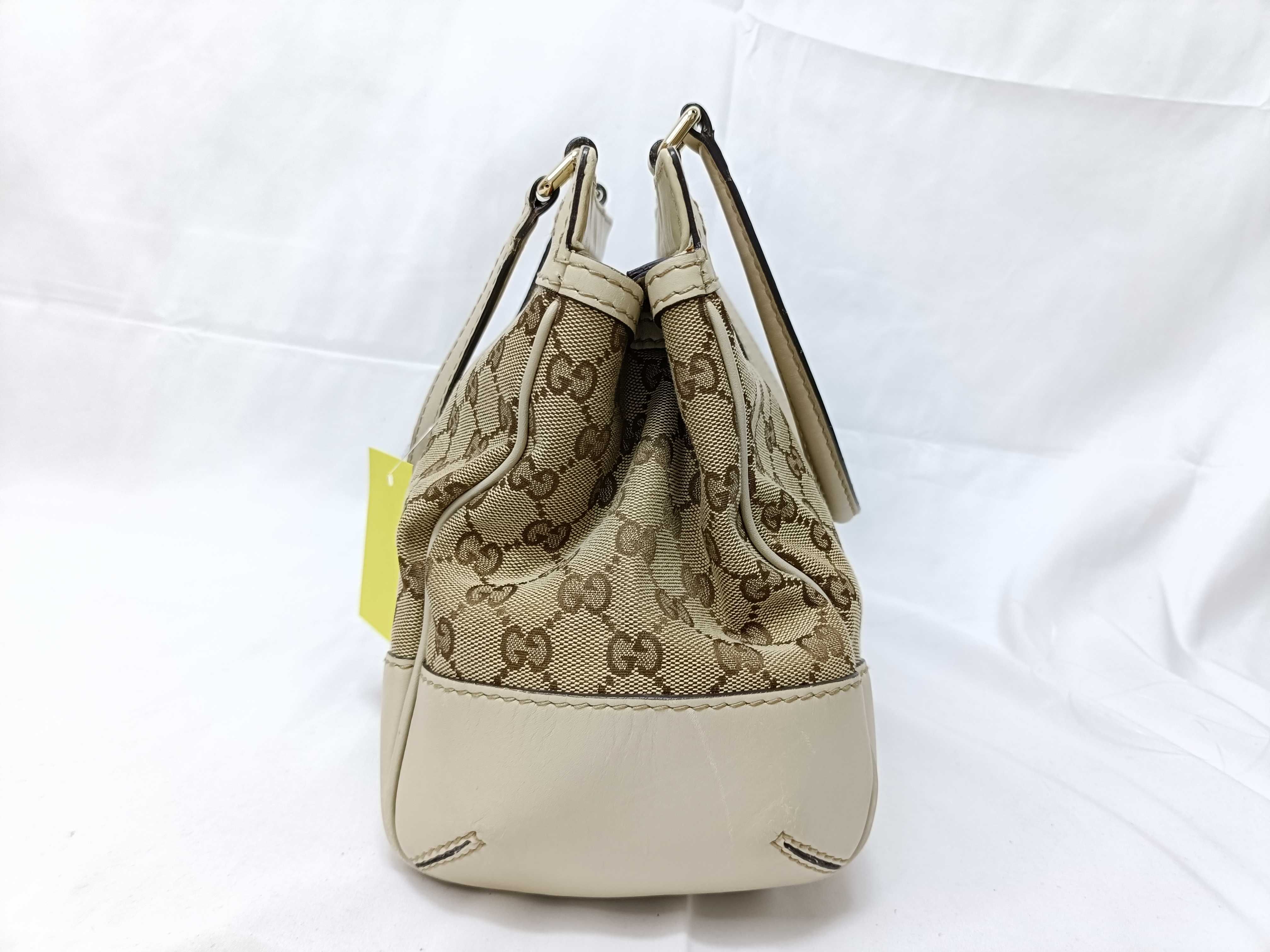 GG Lovely Line Heart Charm Canvas Leather Beige Handbag — view 9