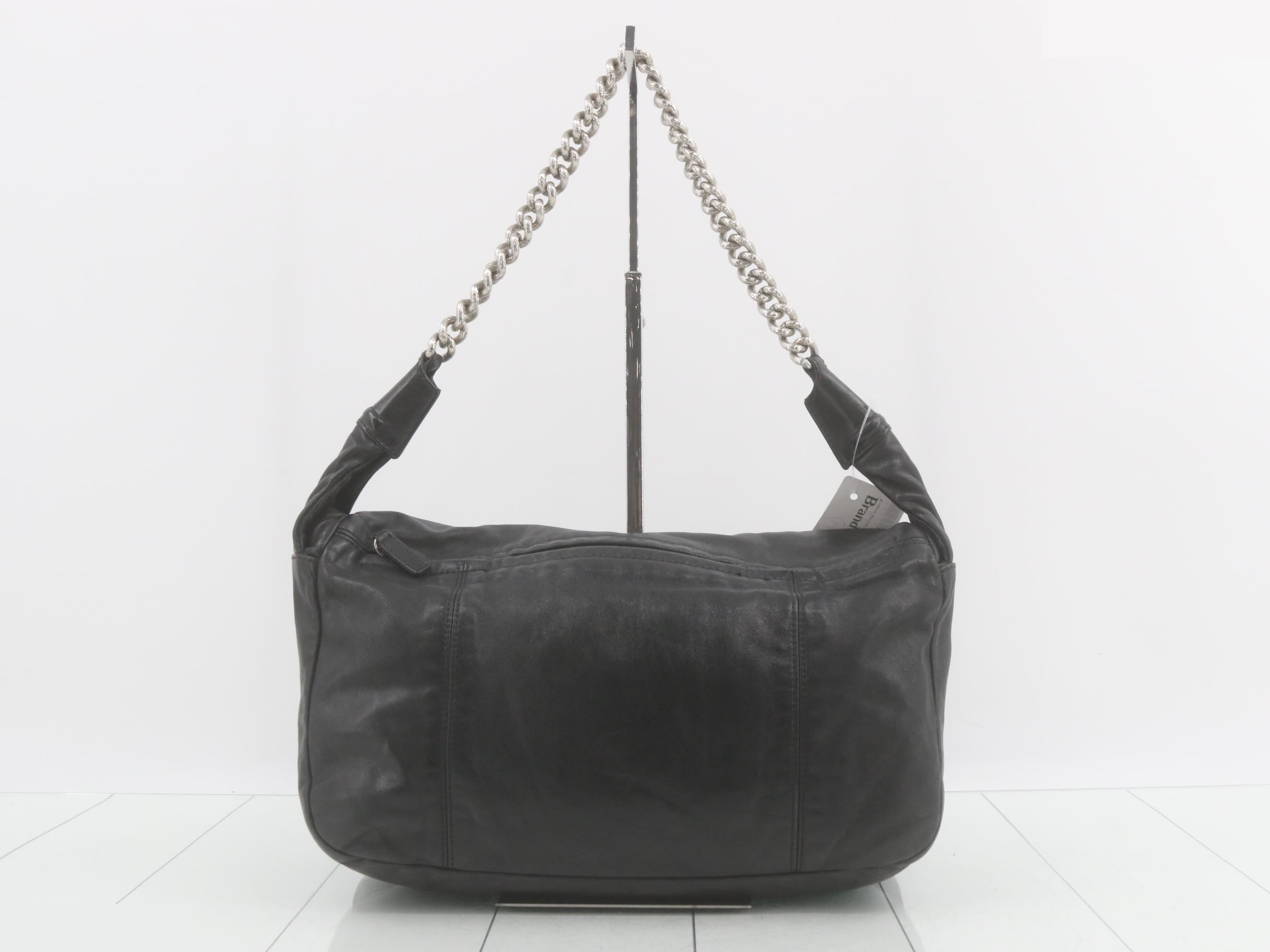 Leather Coco Mark Chain Semi-Shoulder Bag, Black — view 2