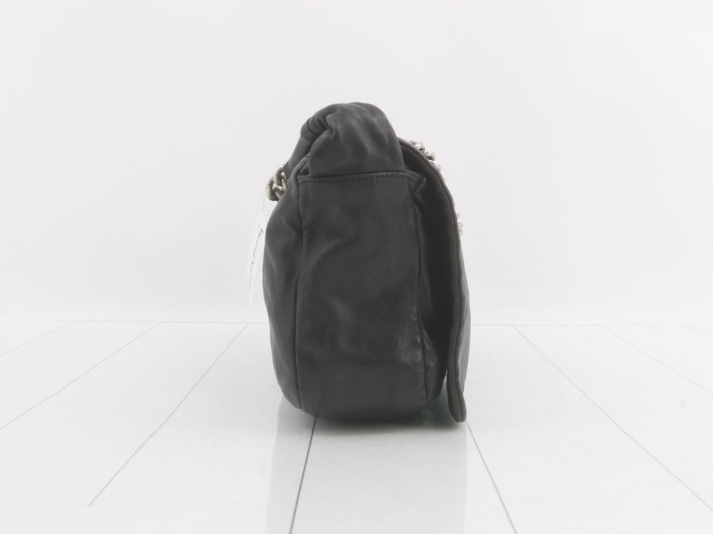 Leather Coco Mark Chain Semi-Shoulder Bag, Black — view 4