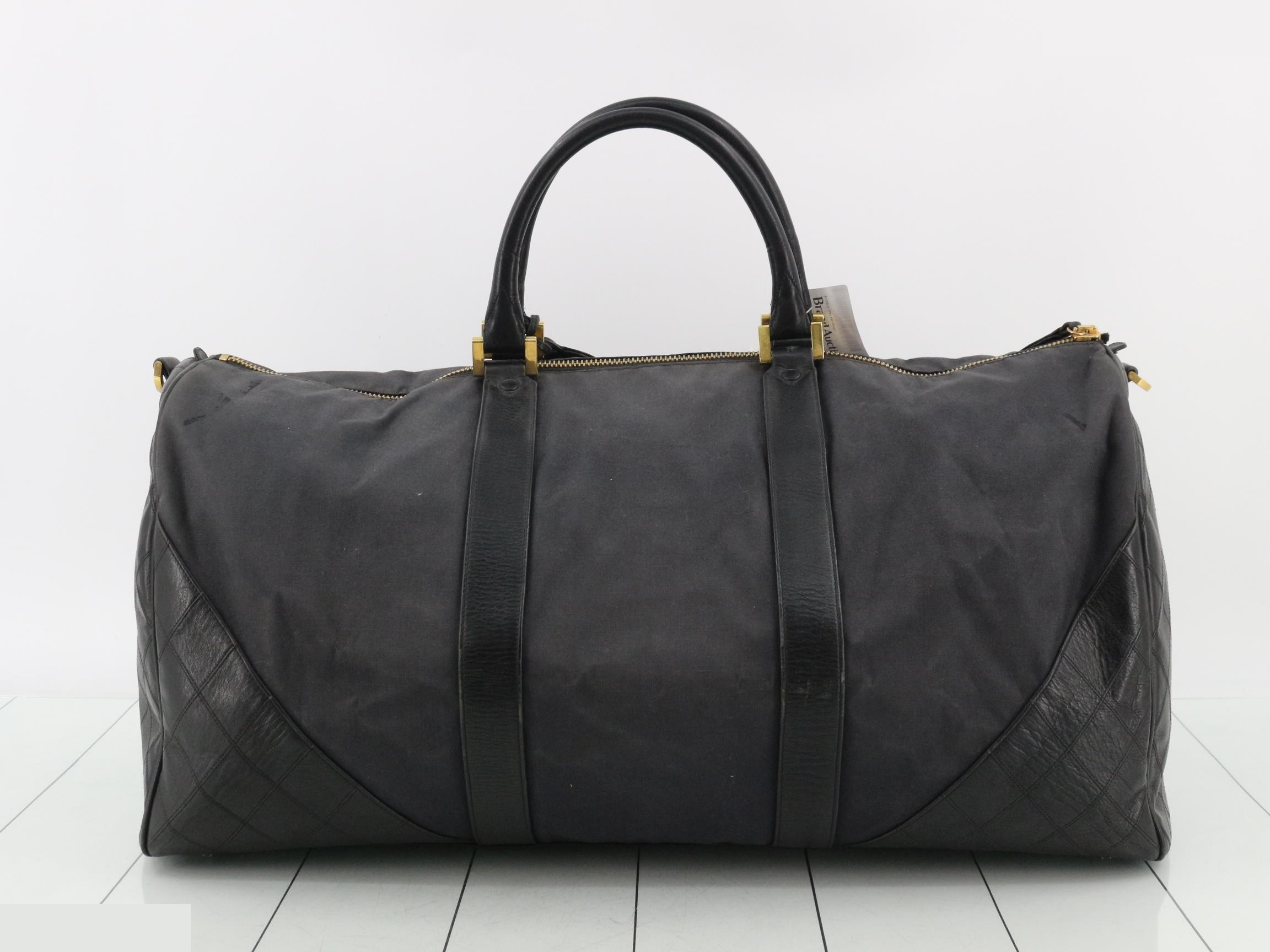 Bicolore Leather Boston Bag, Black — view 2