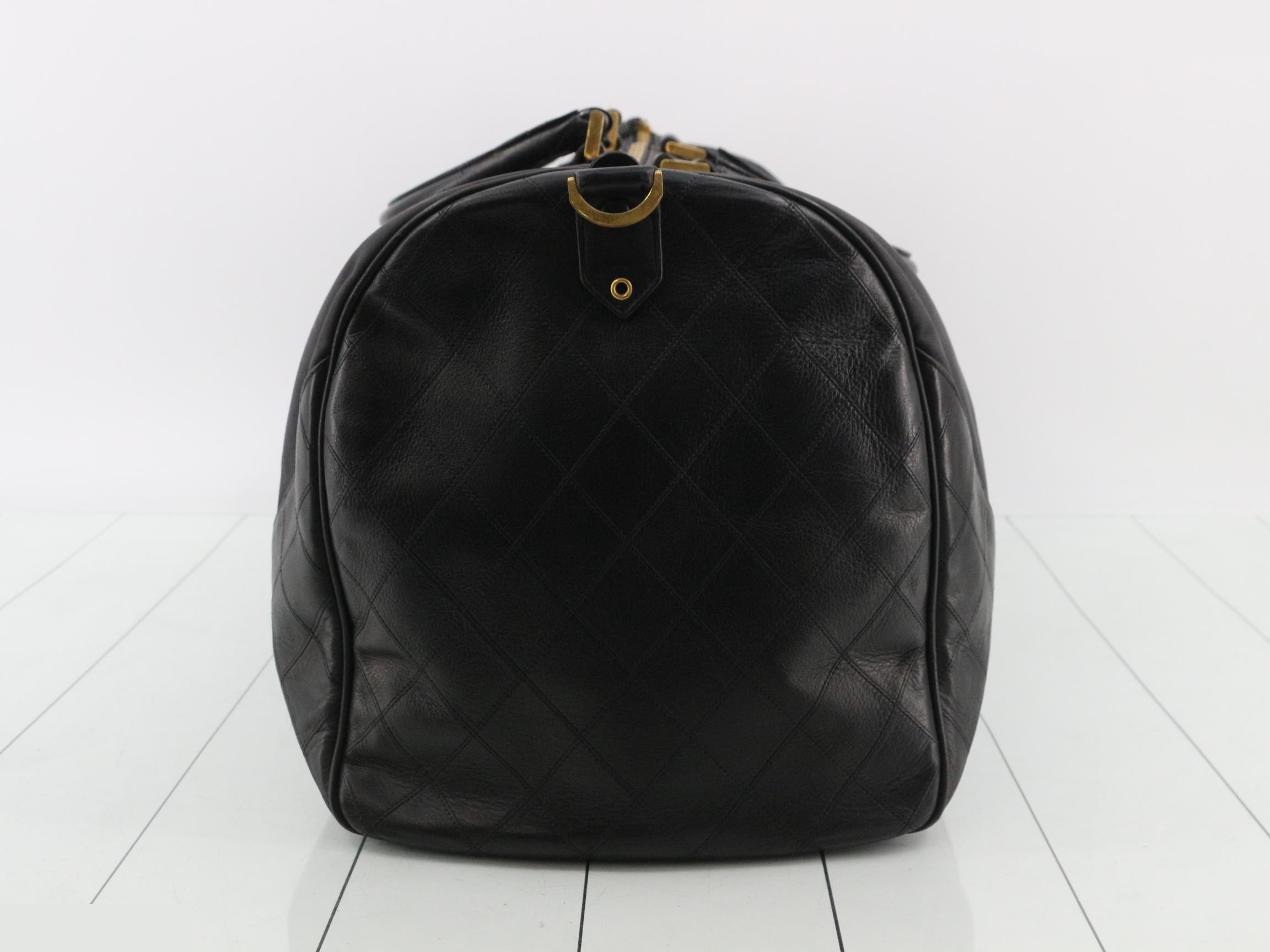 Bicolore Leather Boston Bag, Black — view 3