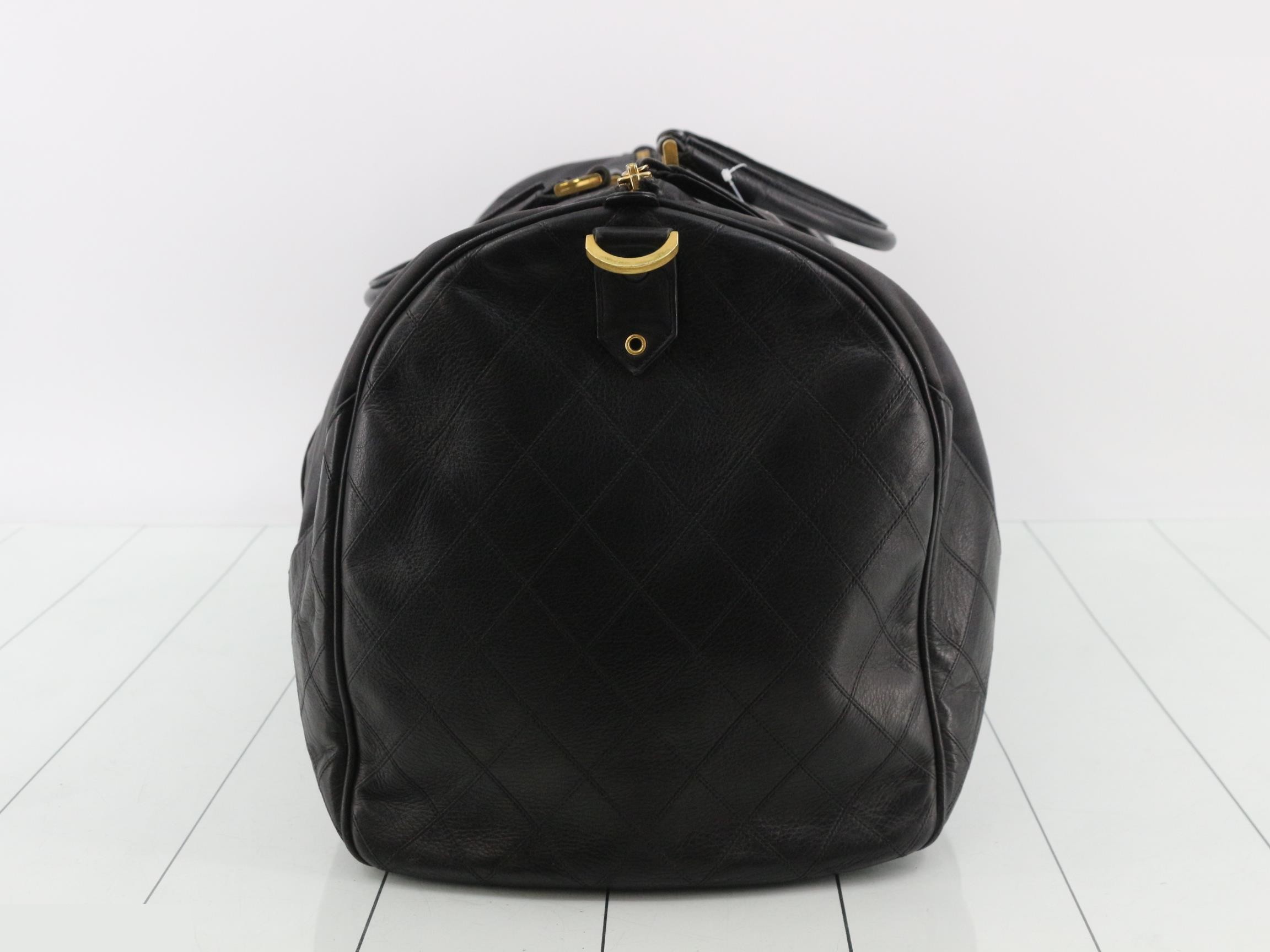 Bicolore Leather Boston Bag, Black — view 4