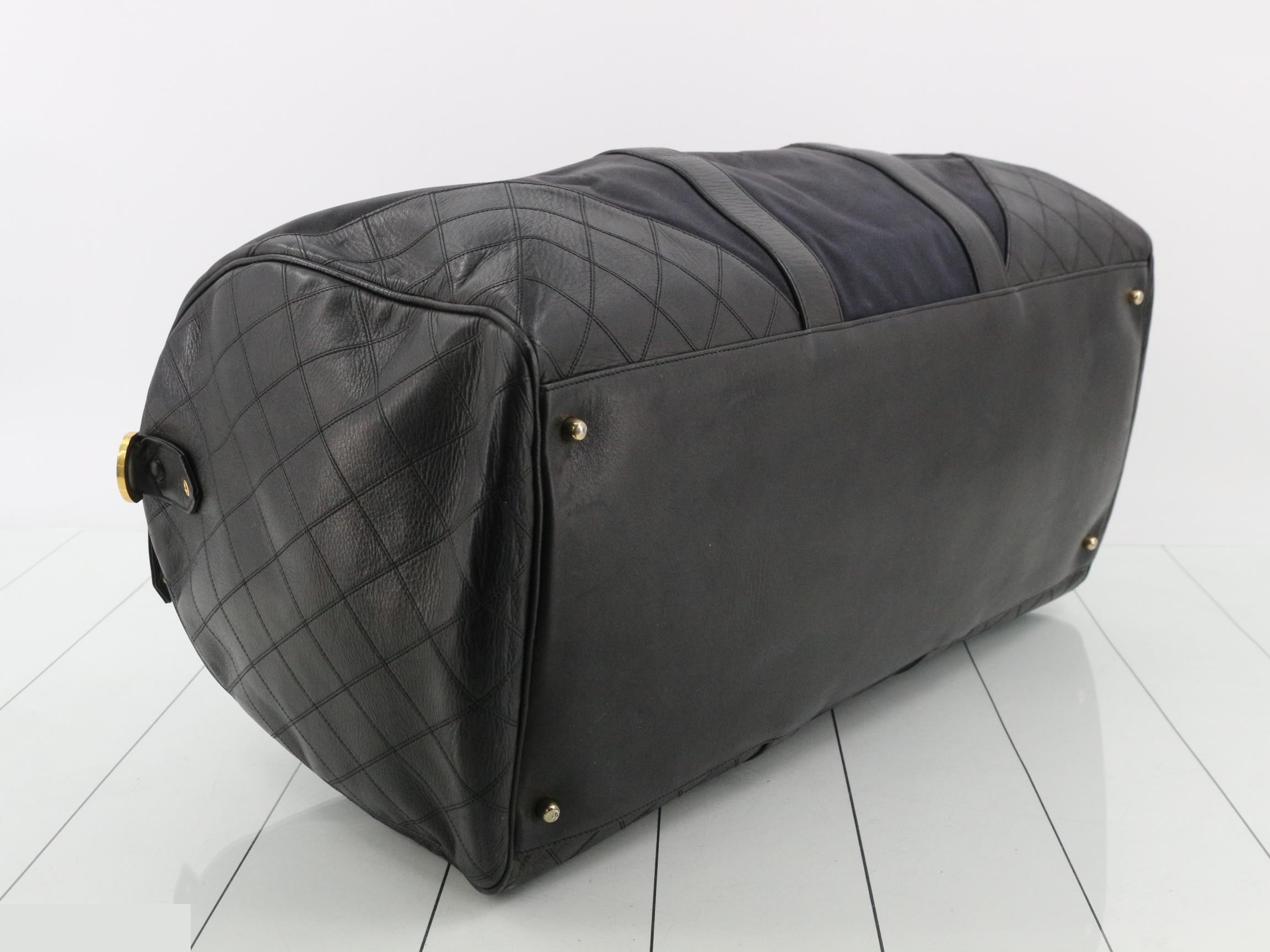 Bicolore Leather Boston Bag, Black — view 5