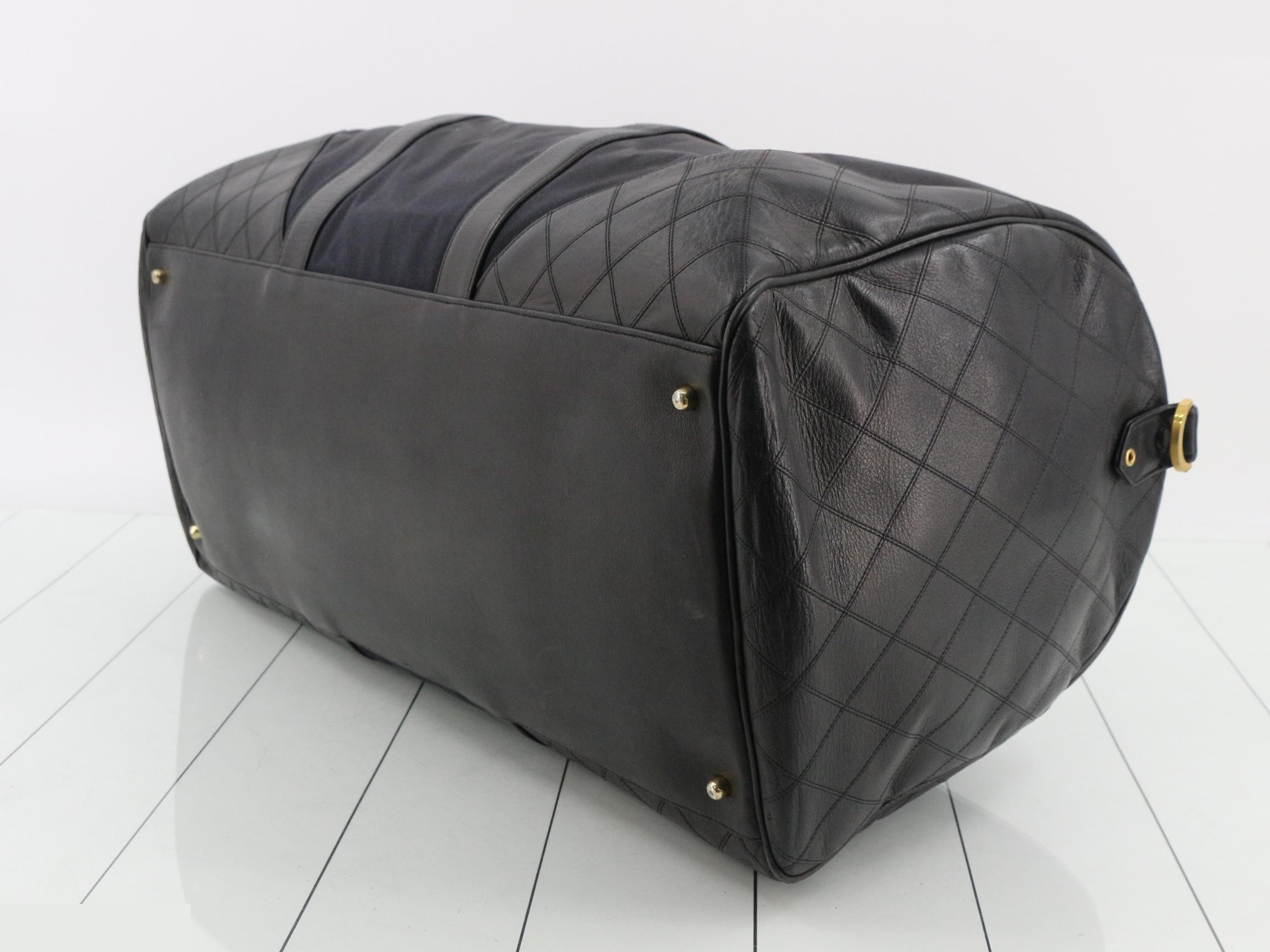 Bicolore Leather Boston Bag, Black — view 6
