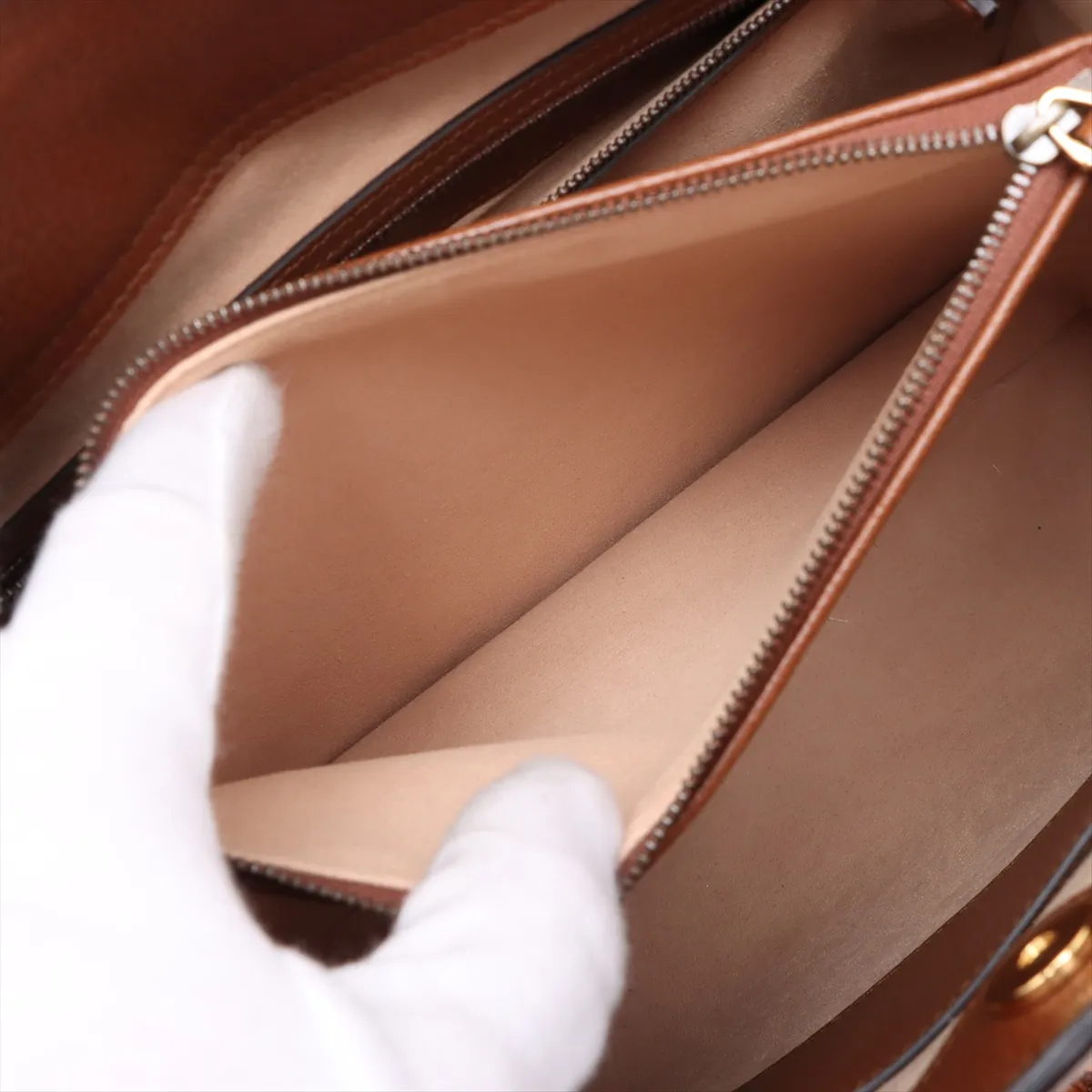 Bamboo Diana Leather 2-Way Handbag, Brown, 678842 — view 10