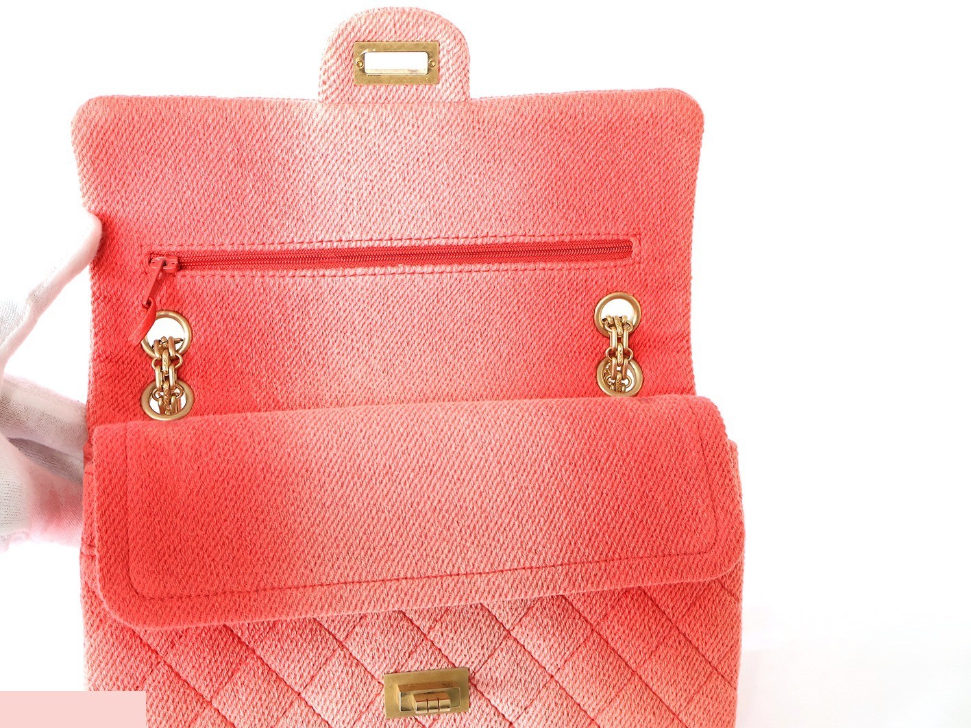 Matelassé 25 Double Flap Double Chain Shoulder Bag, Pink — view 10