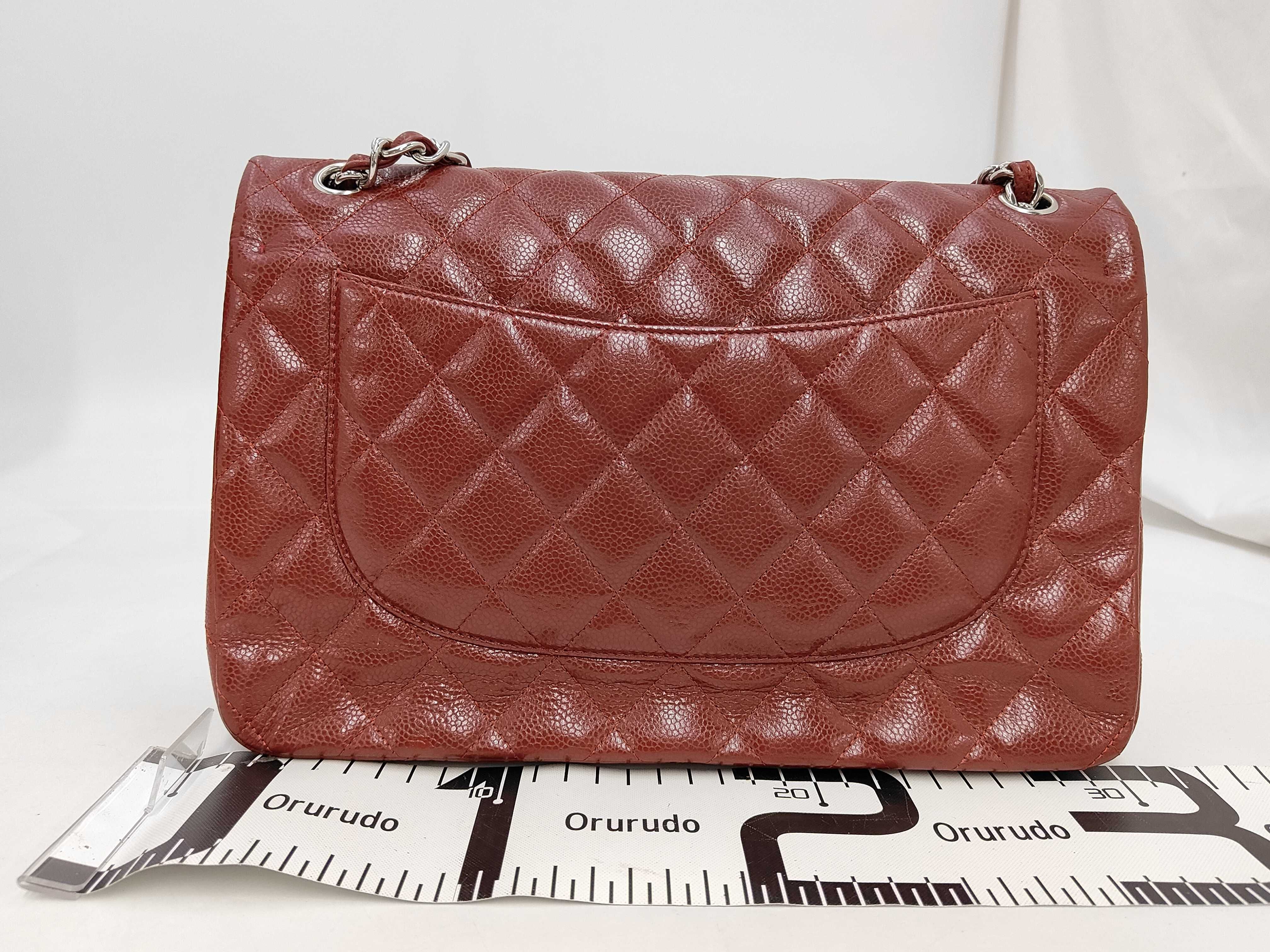 Matelassé Double Flap Chain Shoulder Bag, Caviar Leather, Red, Silver Hardware. — view 2