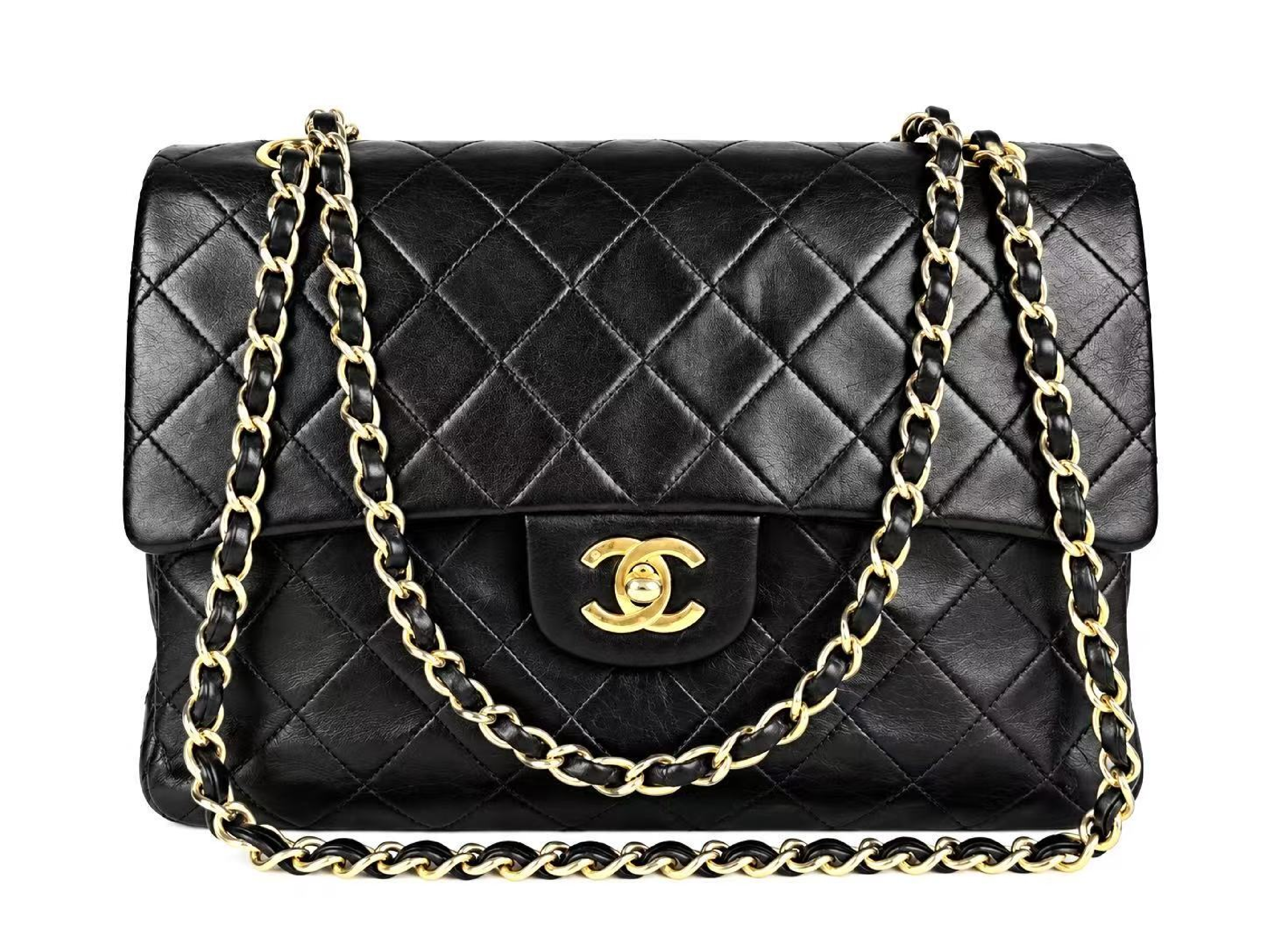 Matelassé 25 Lambskin Double Flap Double Chain Shoulder Bag, Black — view 12