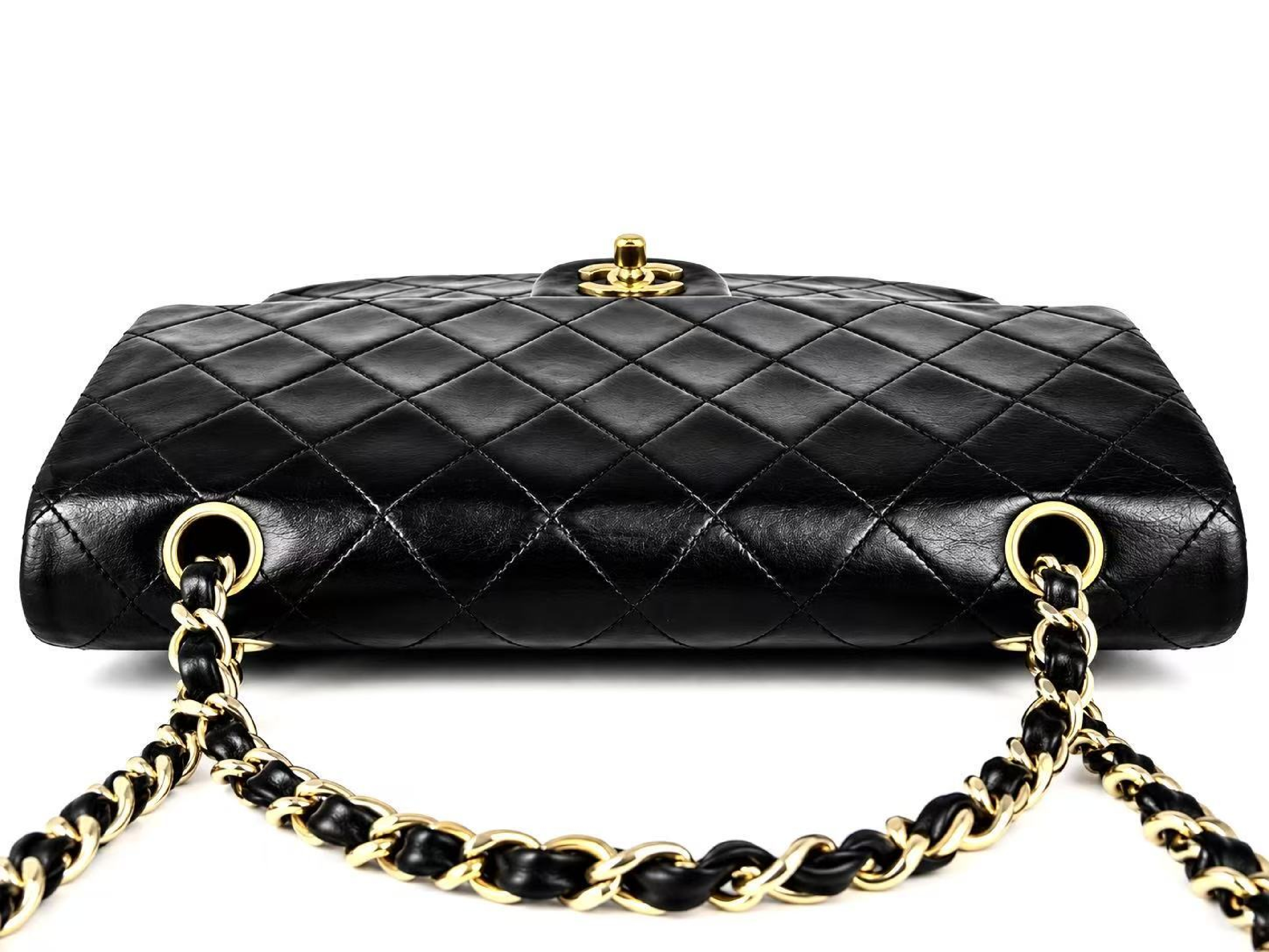 Matelassé 25 Lambskin Double Flap Double Chain Shoulder Bag, Black — view 4