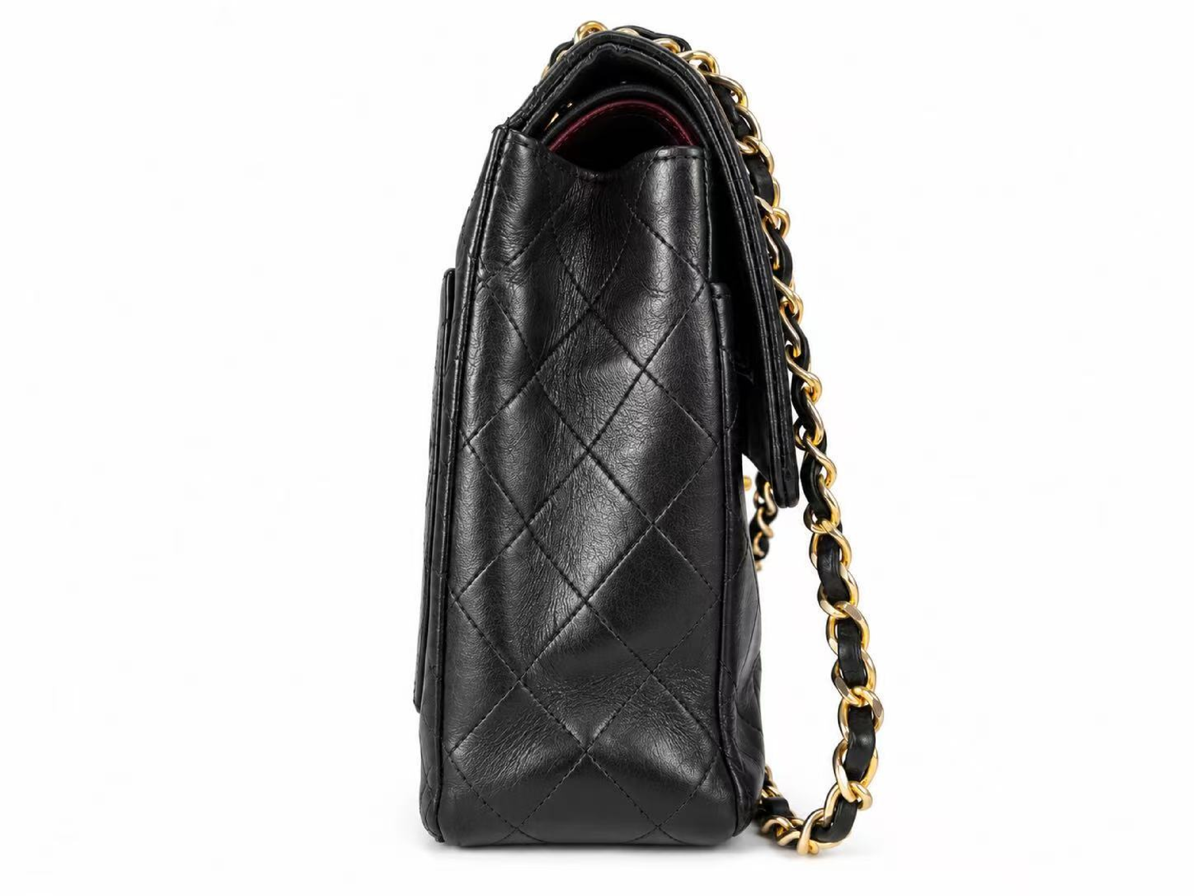 Matelassé 25 Lambskin Double Flap Double Chain Shoulder Bag, Black — view 7
