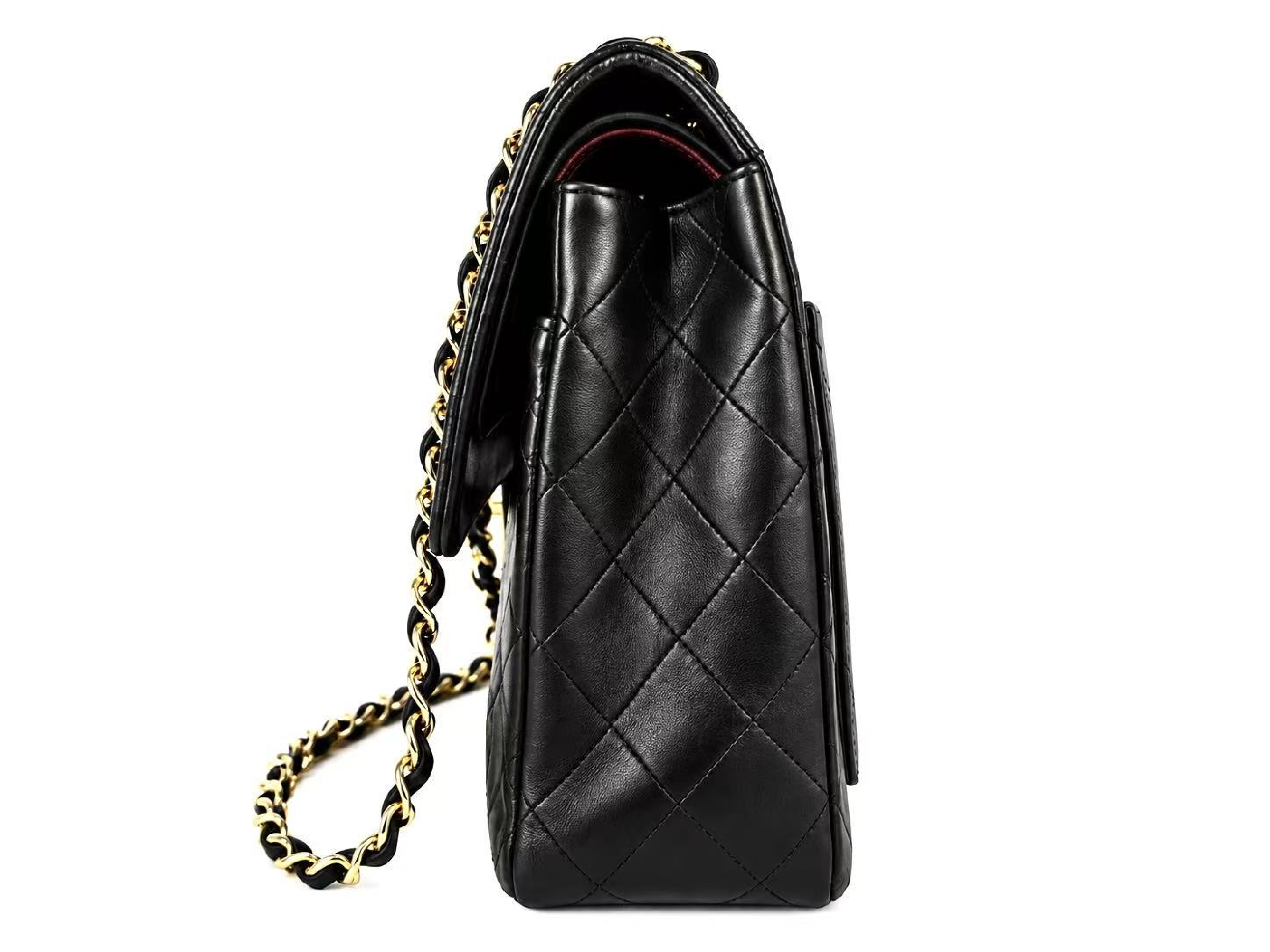 Matelassé 25 Lambskin Double Flap Double Chain Shoulder Bag, Black — view 8