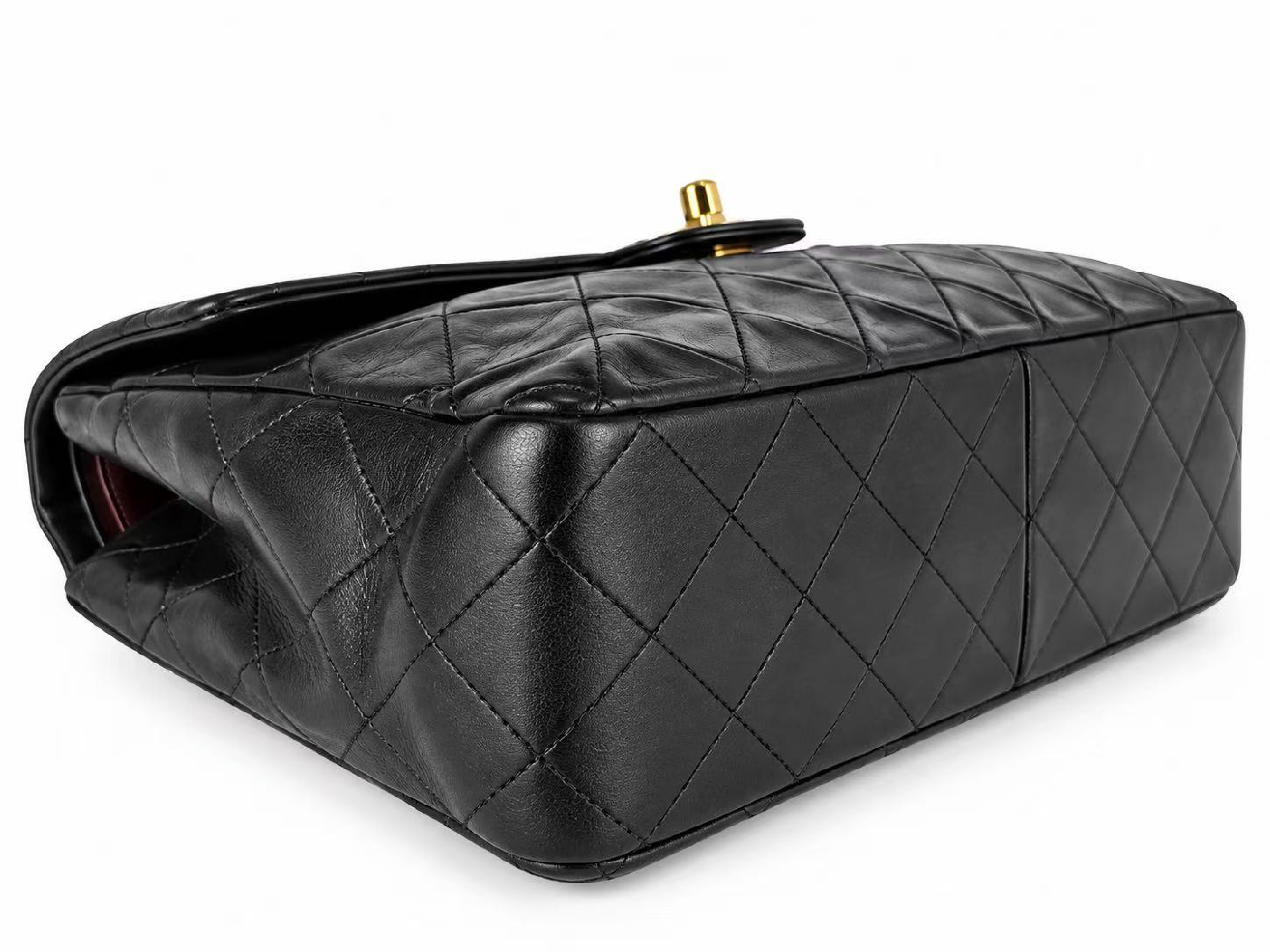 Matelassé 25 Lambskin Double Flap Double Chain Shoulder Bag, Black — view 9