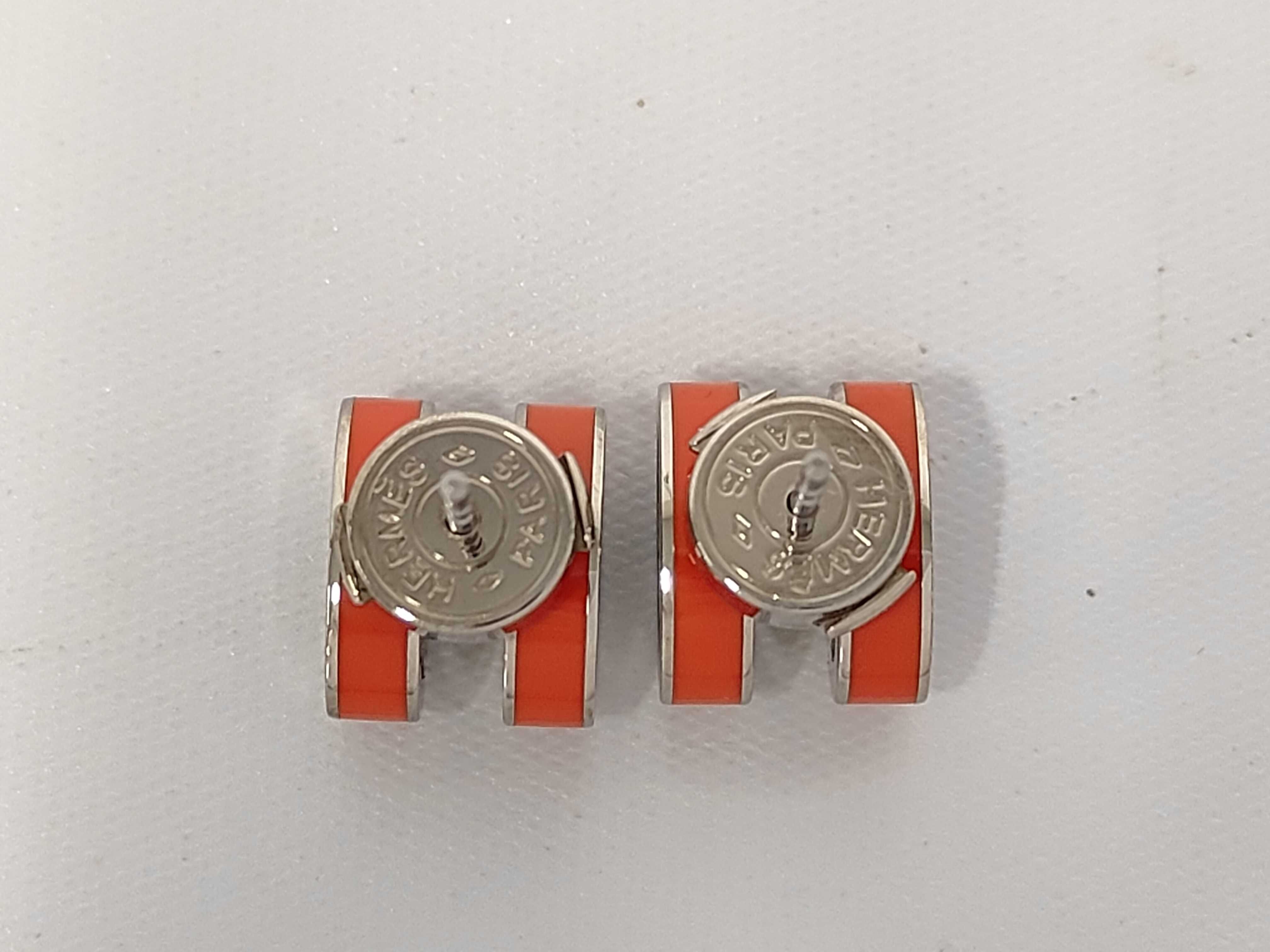 Pop H Earrings, Red, Silver Hardware, Hermes Earrings — view 2