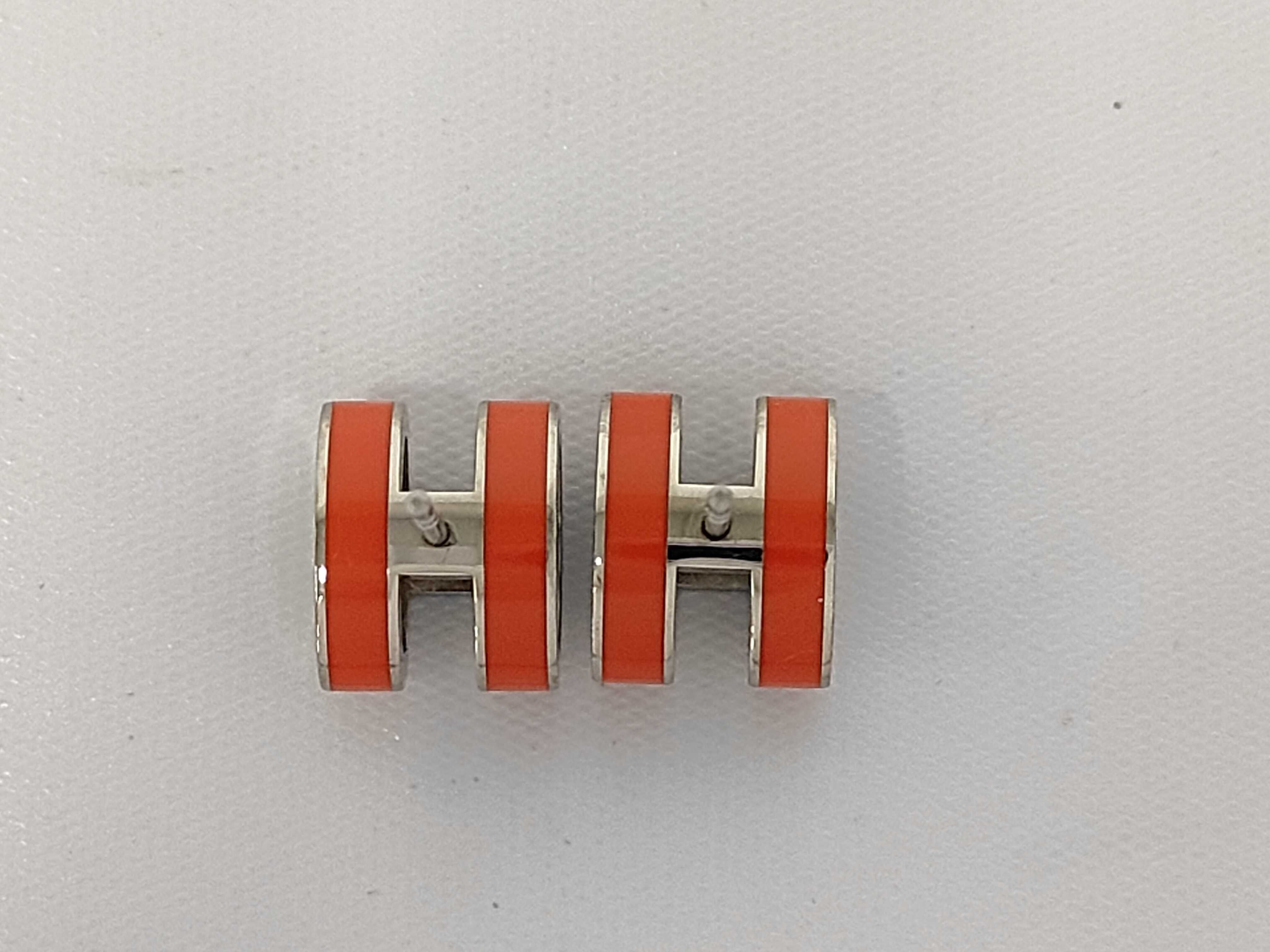Pop H Earrings, Red, Silver Hardware, Hermes Earrings — view 3