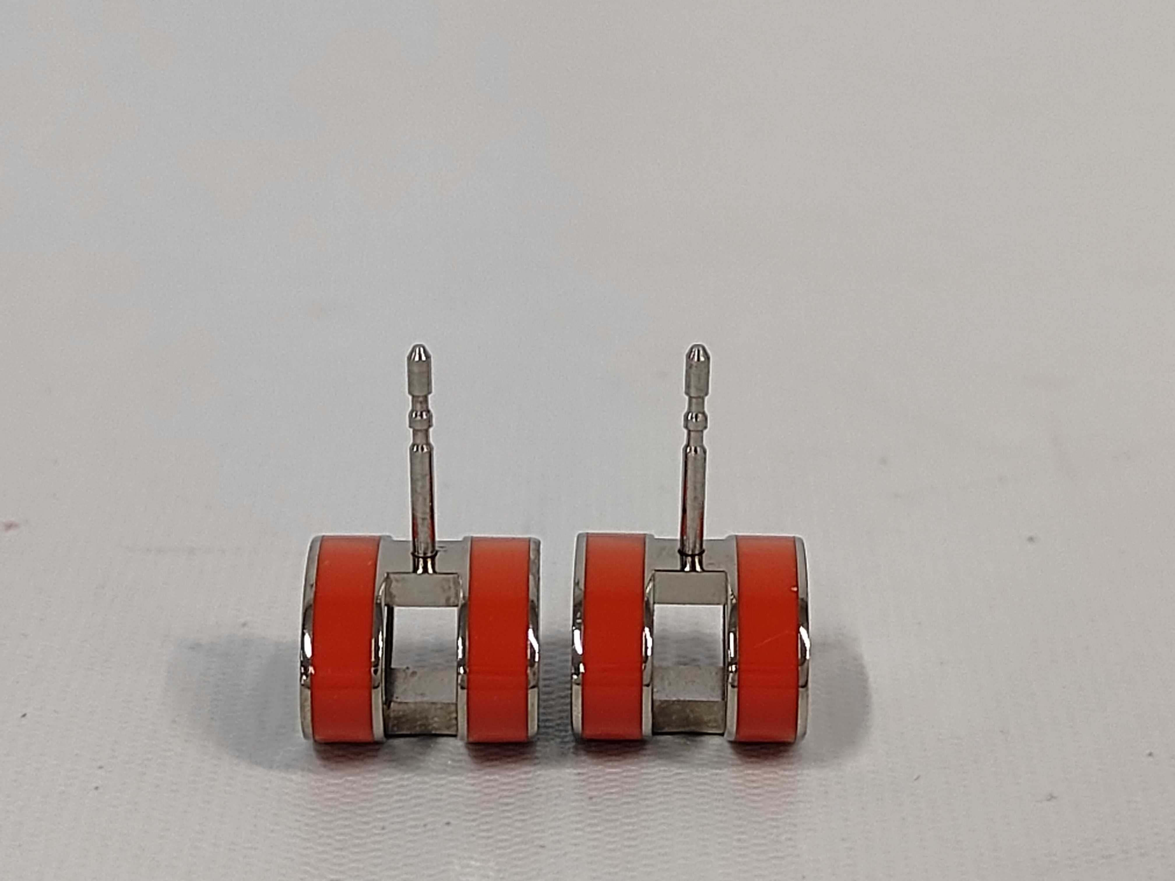 Pop H Earrings, Red, Silver Hardware, Hermes Earrings — view 4