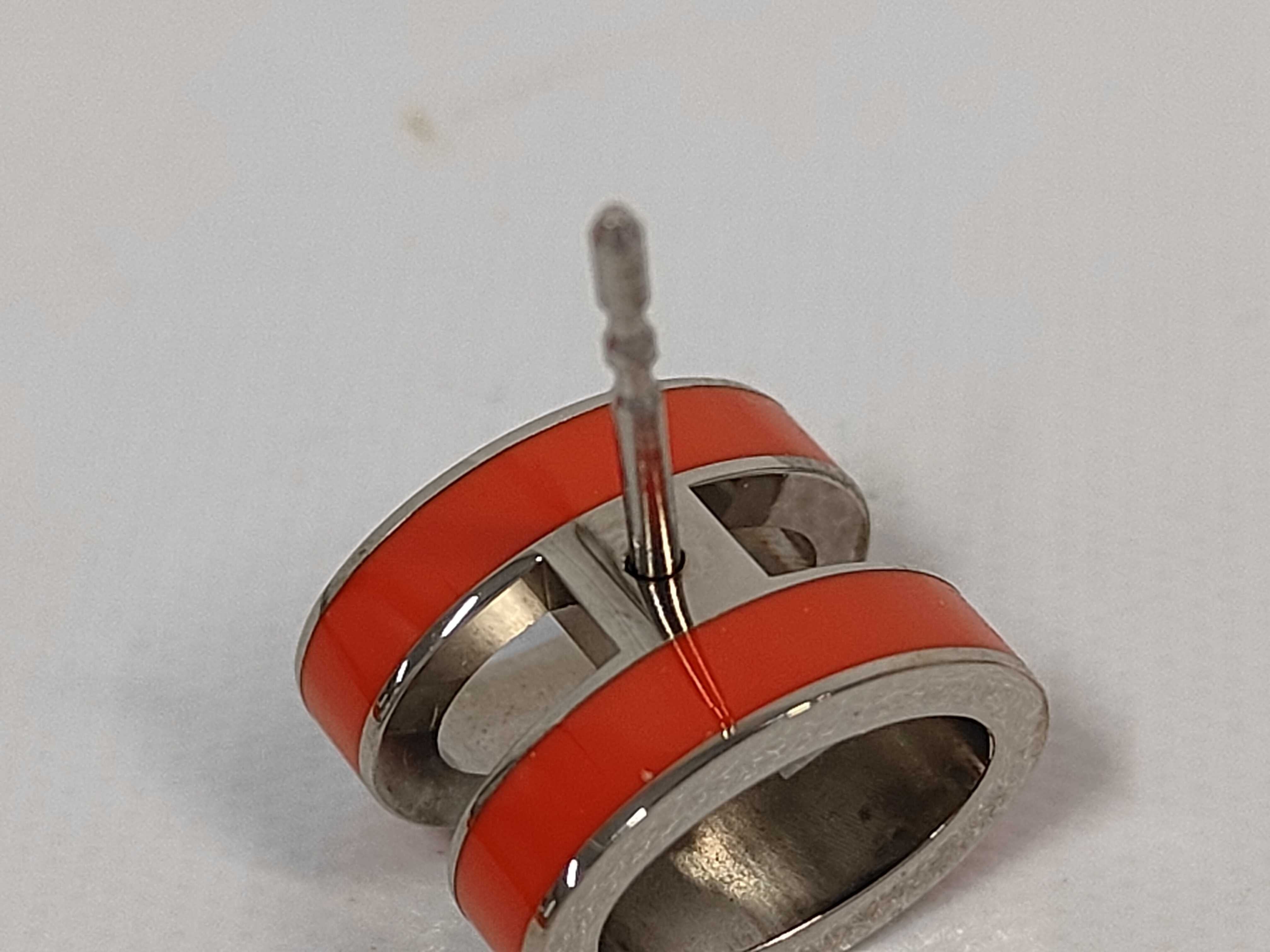 Pop H Earrings, Red, Silver Hardware, Hermes Earrings — view 8
