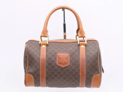 PVC x Leather Macadam Mini Brown Boston Bag with Gold Hardware