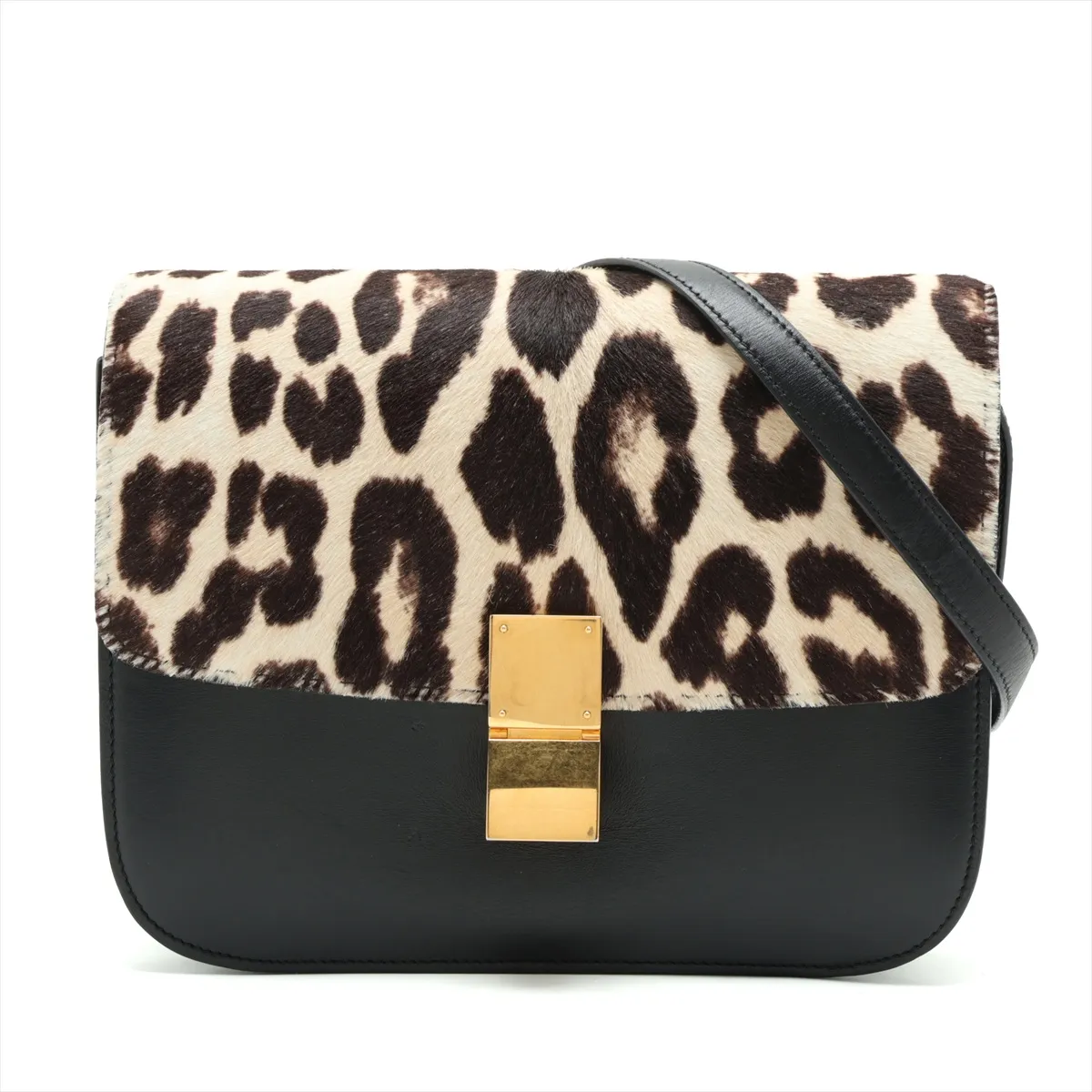 Classic Box Leather x Calf Hair Shoulder Bag Brown x Black