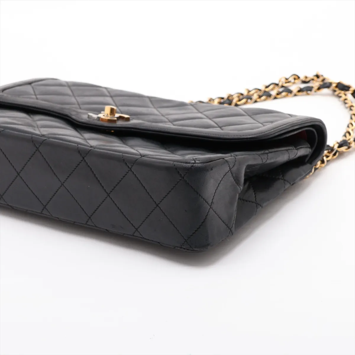 Matelassé Lambskin Double Flap Double Chain Bag, Paris Limited Edition, Black with Gold Hardware — view 3