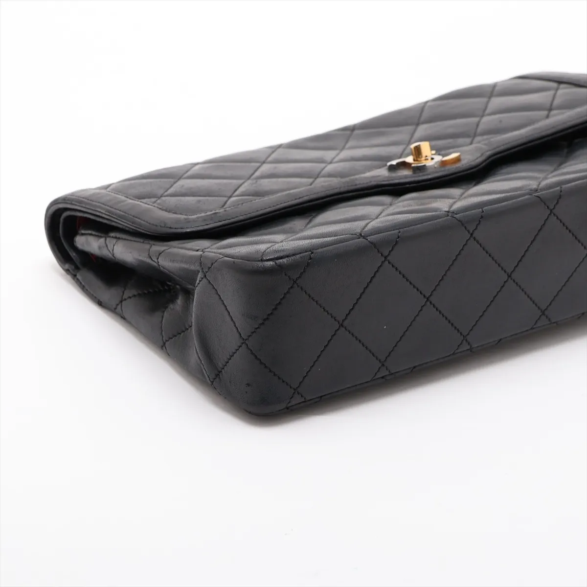Matelassé Lambskin Double Flap Double Chain Bag, Paris Limited Edition, Black with Gold Hardware — view 4