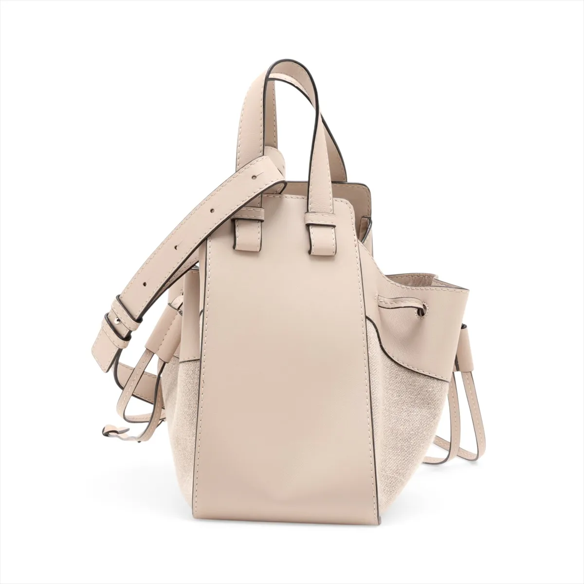 Hammock Drawstring Small Leather 2-Way Shoulder Bag, Beige — view 2