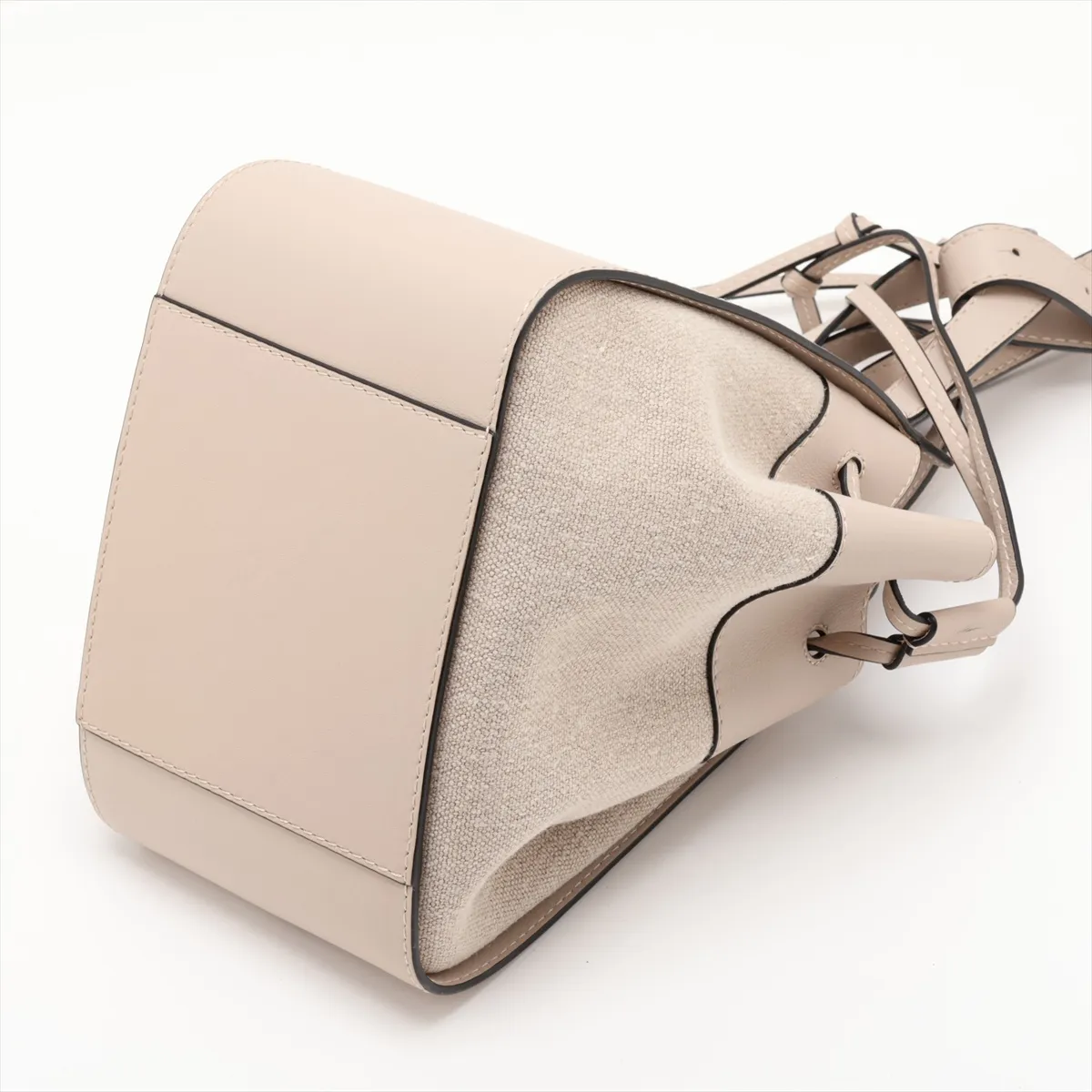 Hammock Drawstring Small Leather 2-Way Shoulder Bag, Beige — view 3