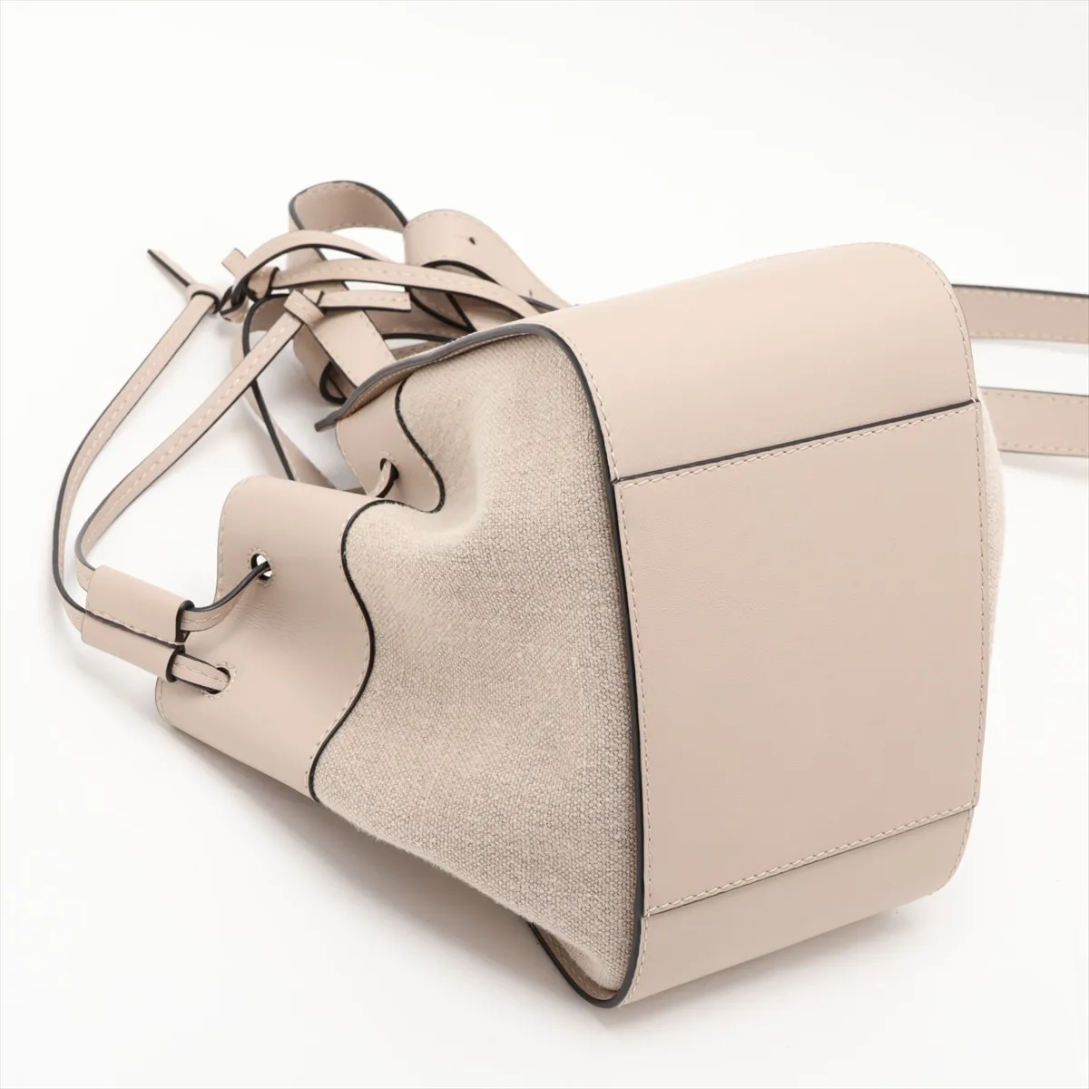 Hammock Drawstring Small Leather 2-Way Shoulder Bag, Beige — view 4