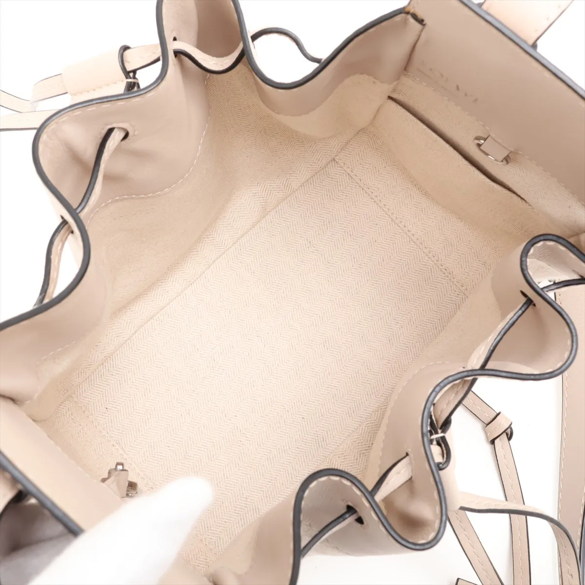 Hammock Drawstring Small Leather 2-Way Shoulder Bag, Beige — view 6