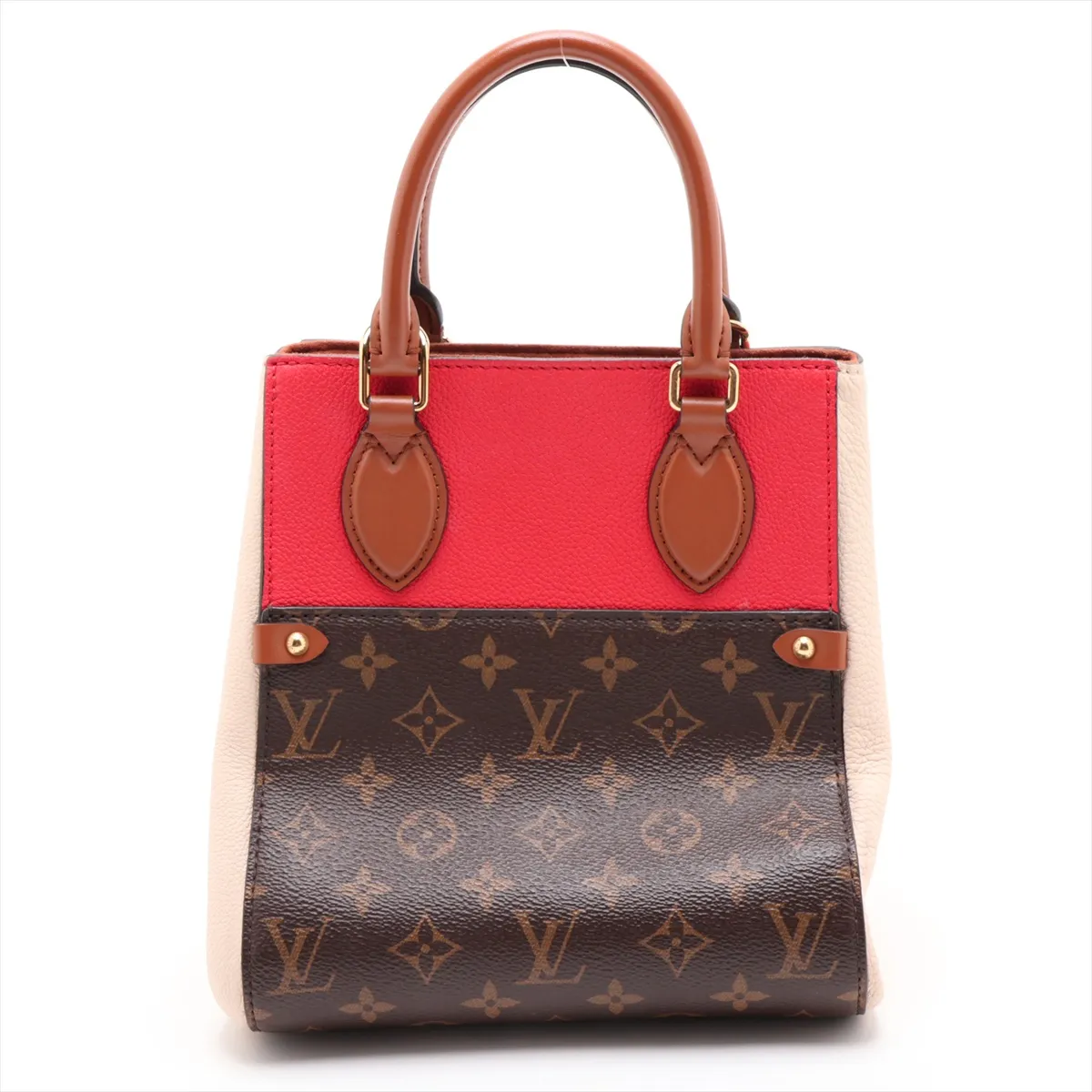 Monogram Fold Tote PM M45389 MB4220 Beige x Brown x Red (RFID detected) — view 2