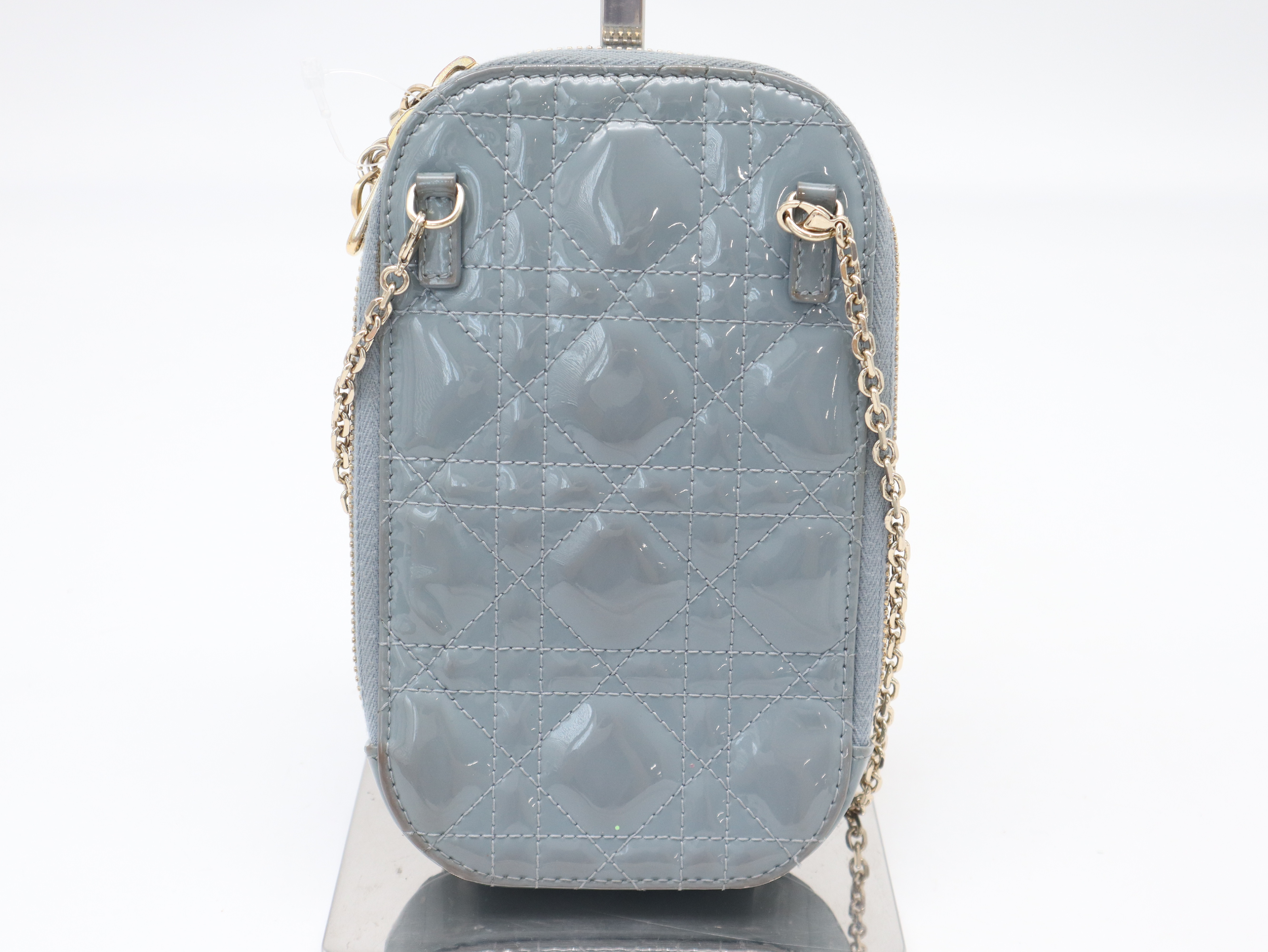 Lady Dior Phone Holder Shoulder Pouch, Patent Leather, Blue Pouch — view 2
