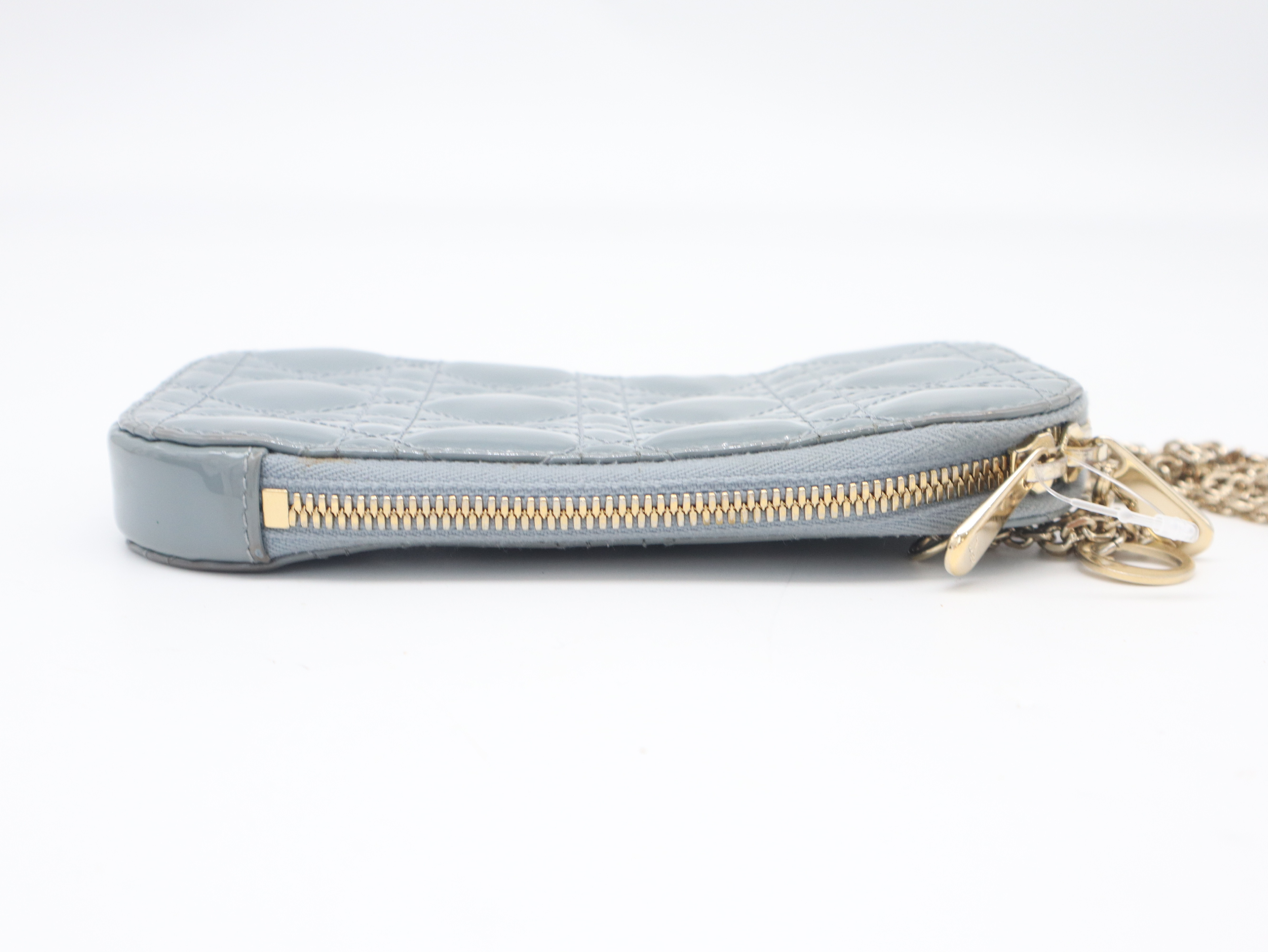 Lady Dior Phone Holder Shoulder Pouch, Patent Leather, Blue Pouch — view 4