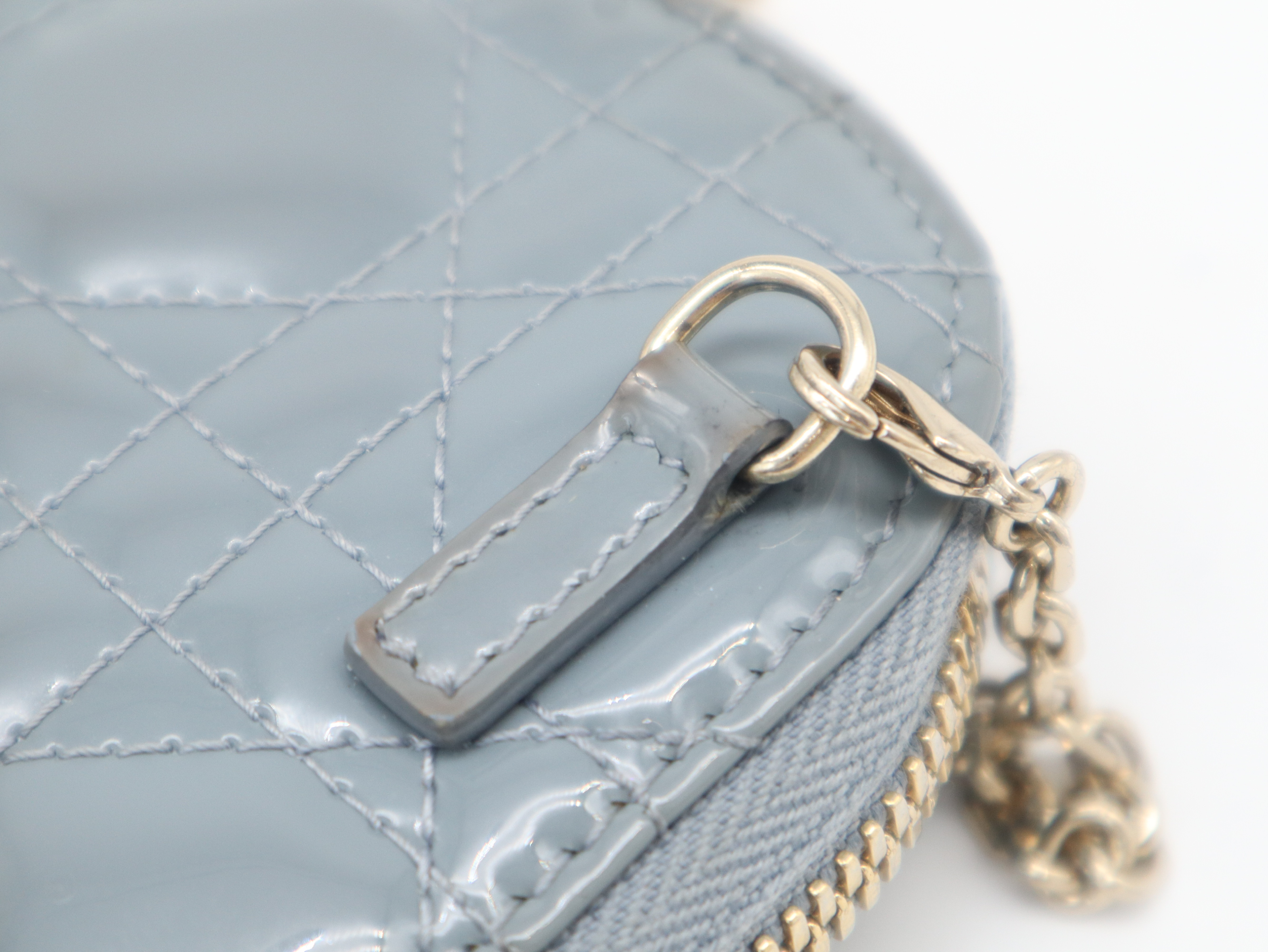 Lady Dior Phone Holder Shoulder Pouch, Patent Leather, Blue Pouch — view 7