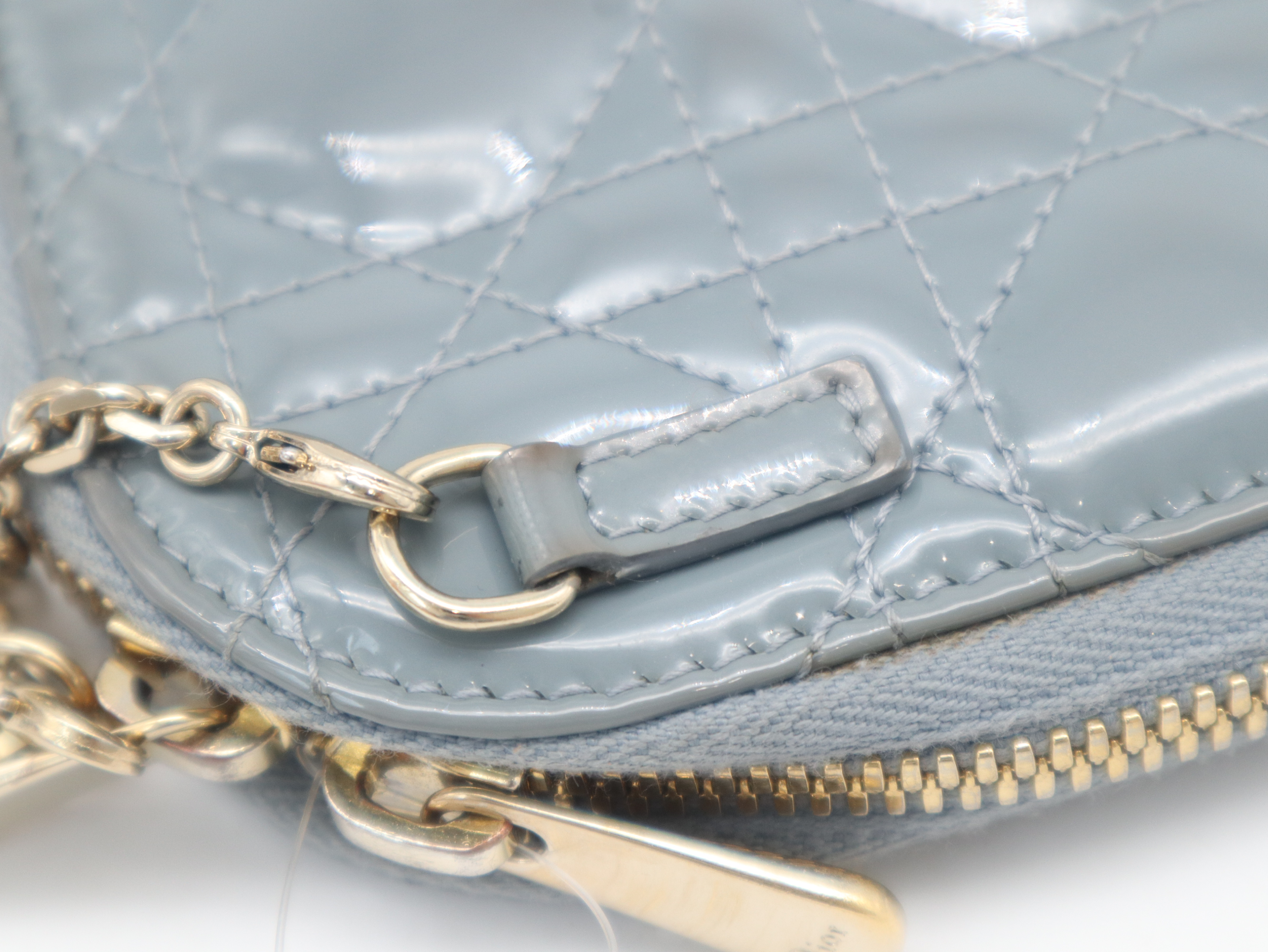 Lady Dior Phone Holder Shoulder Pouch, Patent Leather, Blue Pouch — view 8