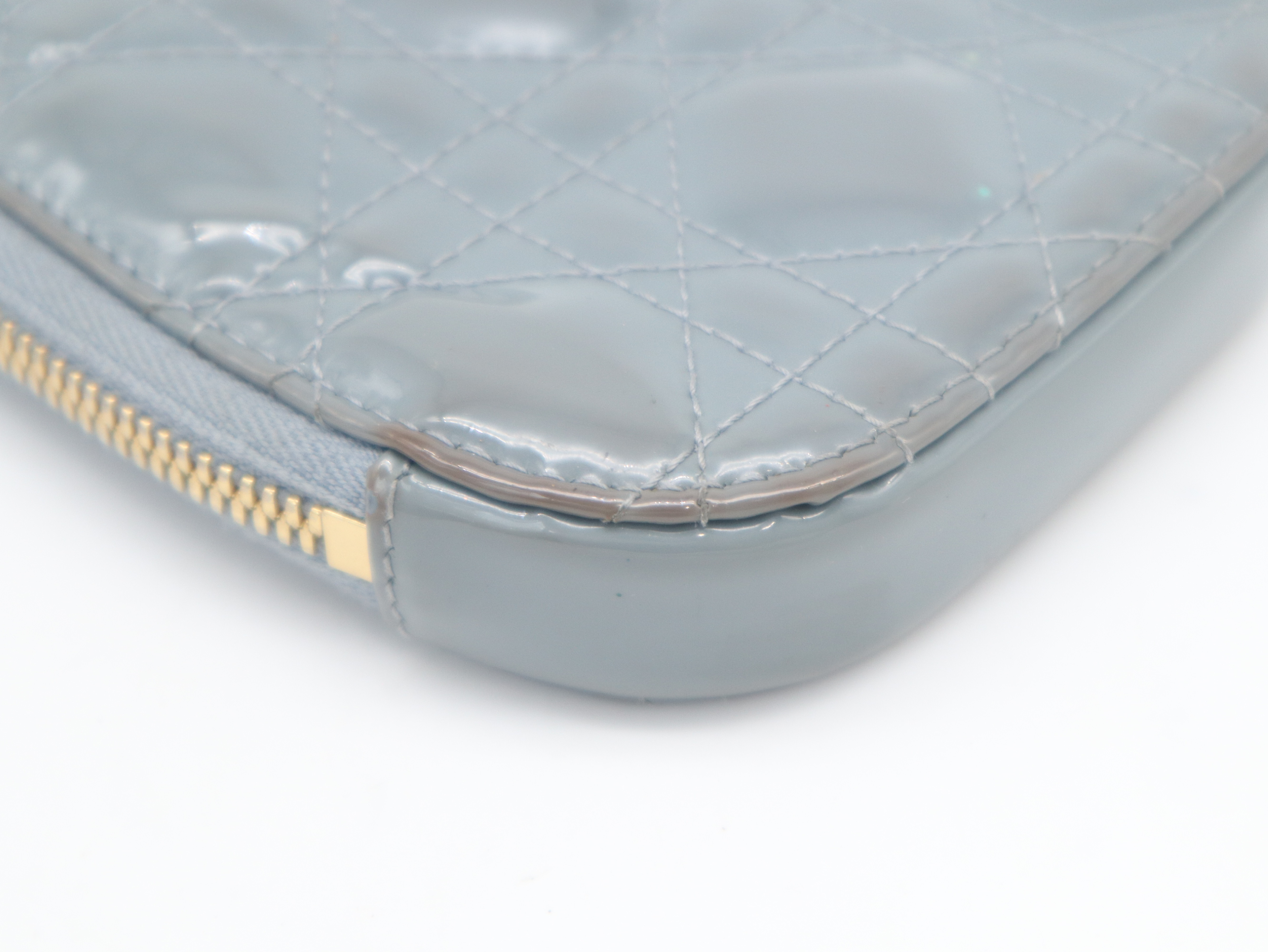 Lady Dior Phone Holder Shoulder Pouch, Patent Leather, Blue Pouch — view 9