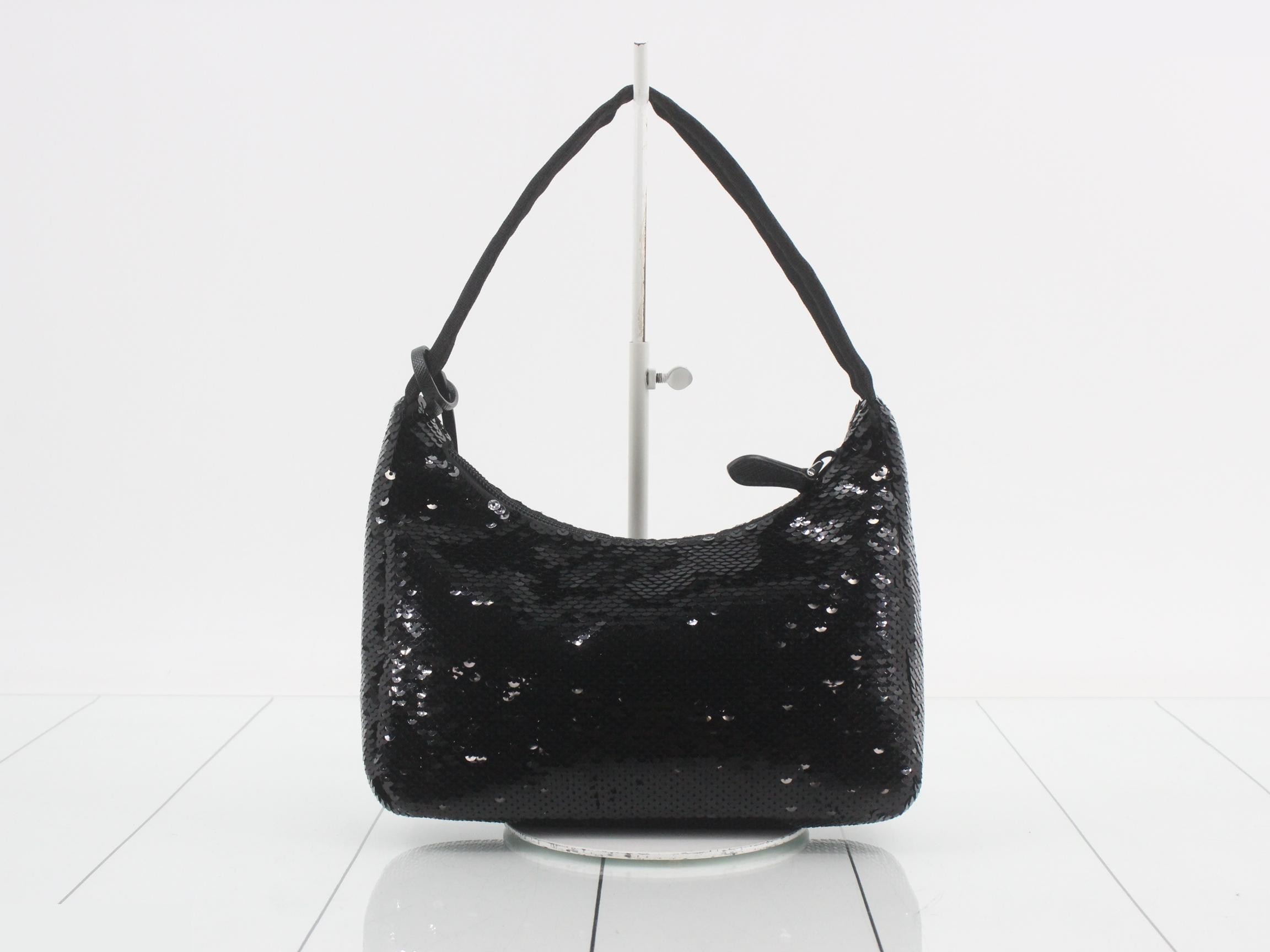Re-edition 2000 Sequin One-Shoulder Bag, Black — view 2