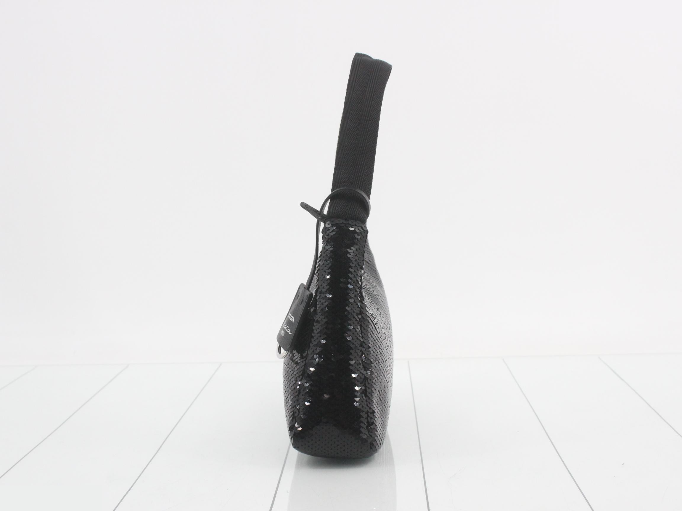 Re-edition 2000 Sequin One-Shoulder Bag, Black — view 3
