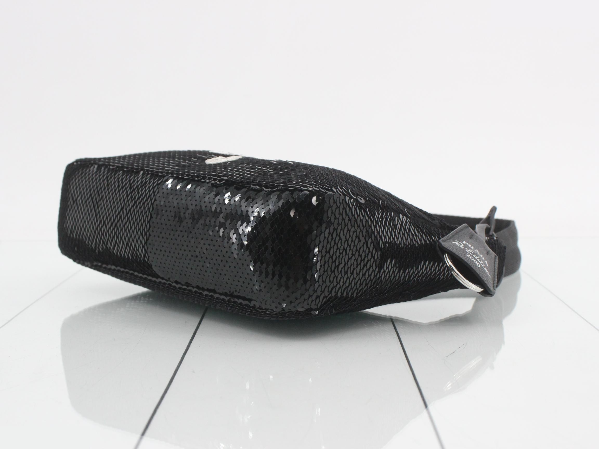Re-edition 2000 Sequin One-Shoulder Bag, Black — view 6