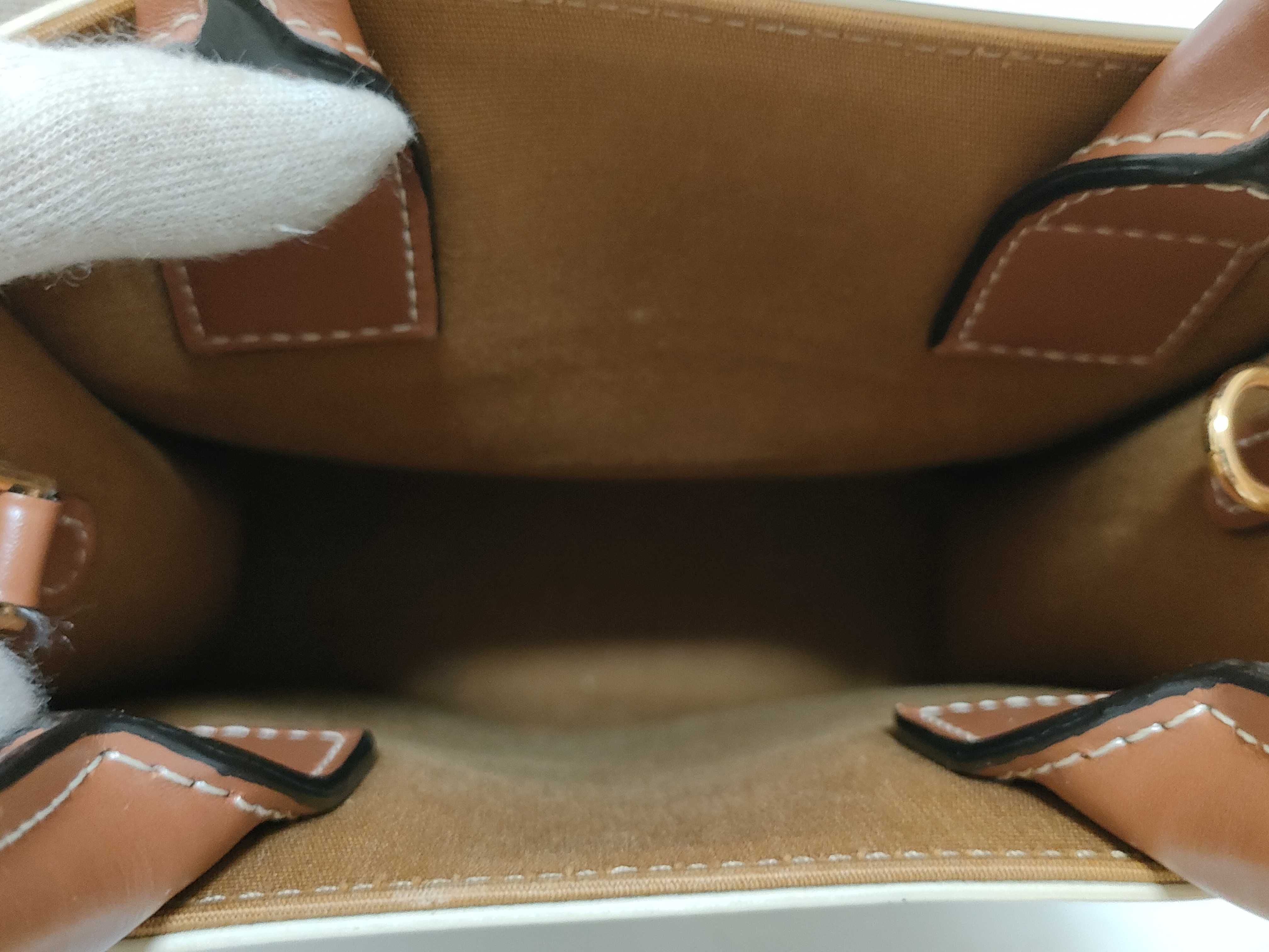 Triomphe Mini Vertical Cabas PVC x Leather 2-Way Handbag Beige x Brown Handbag — view 9