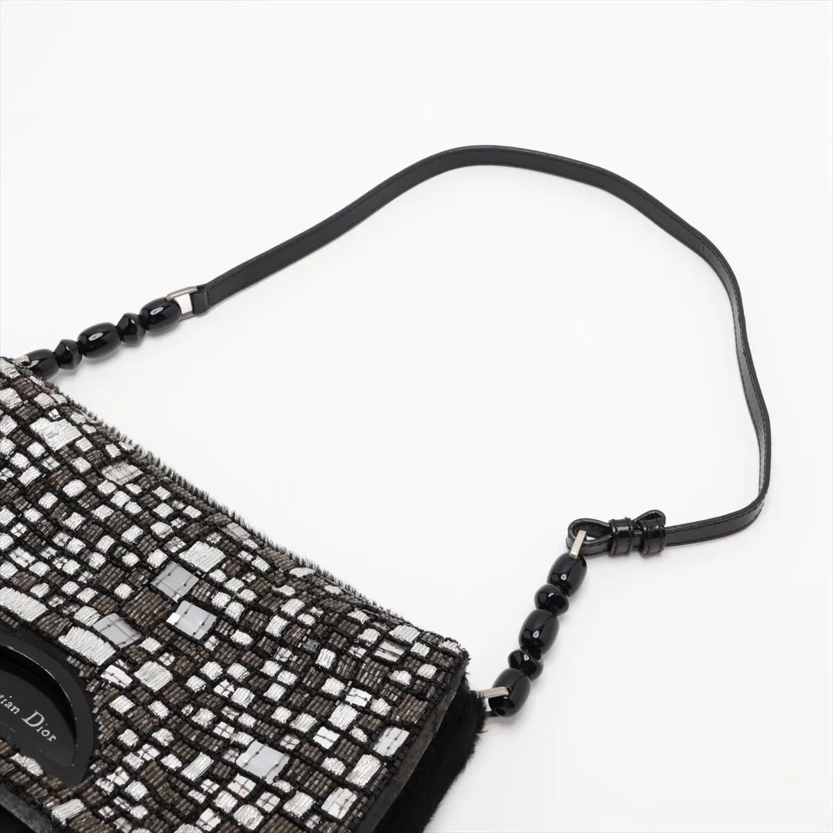 Maris Pearl Calf Hair x Beaded Shoulder Bag, Black — view 5