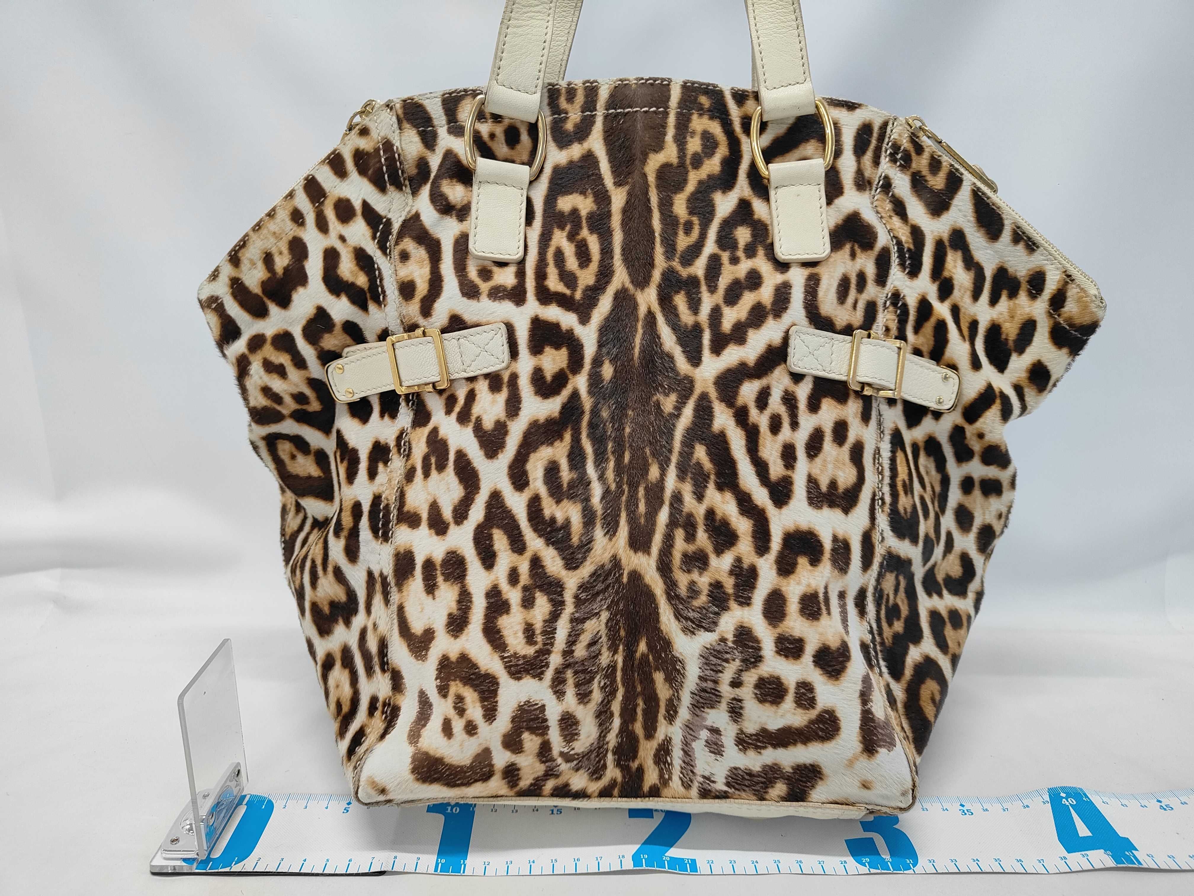 calfskin tote bag, handbag, leopard print leather bag — view 2