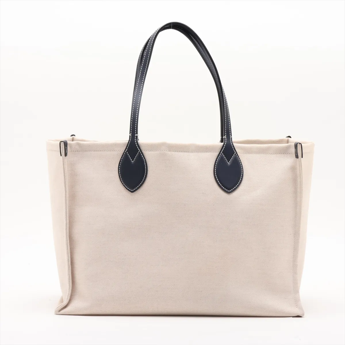 logo print 772176 canvas and leather tote bag, beige and navy. — view 2