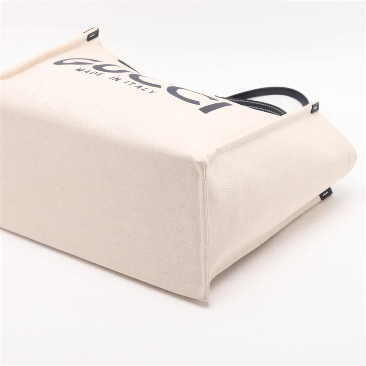 logo print 772176 canvas and leather tote bag, beige and navy. — view 3