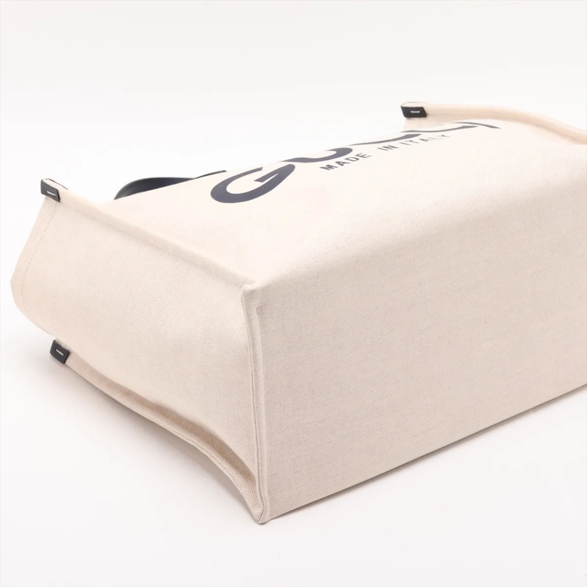 logo print 772176 canvas and leather tote bag, beige and navy. — view 4
