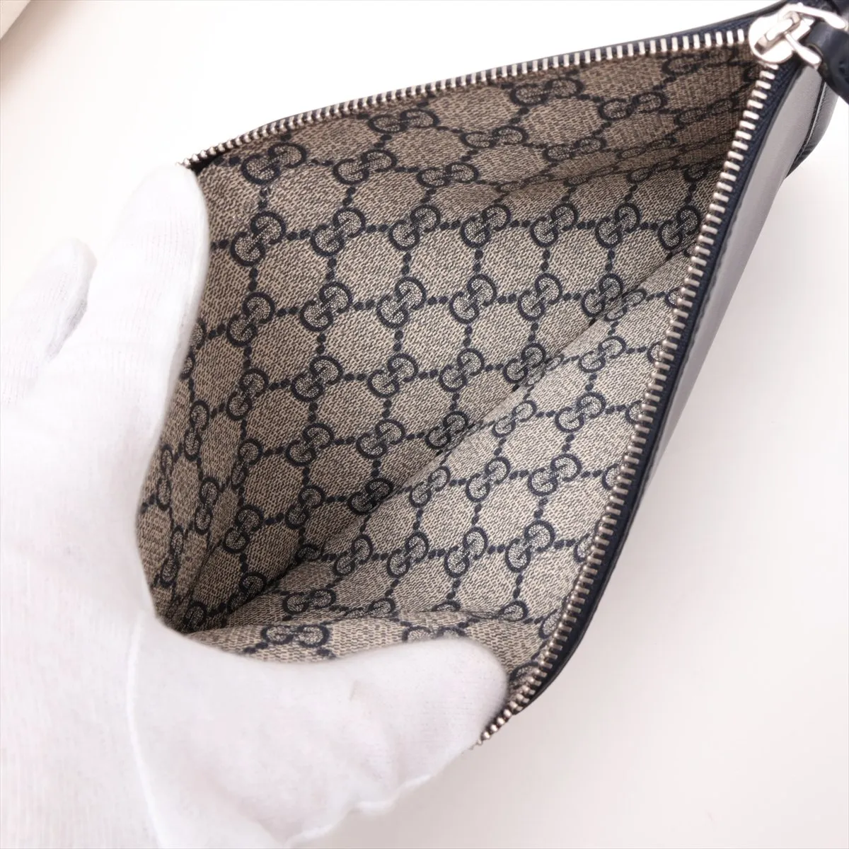 logo print 772176 canvas and leather tote bag, beige and navy. — view 8