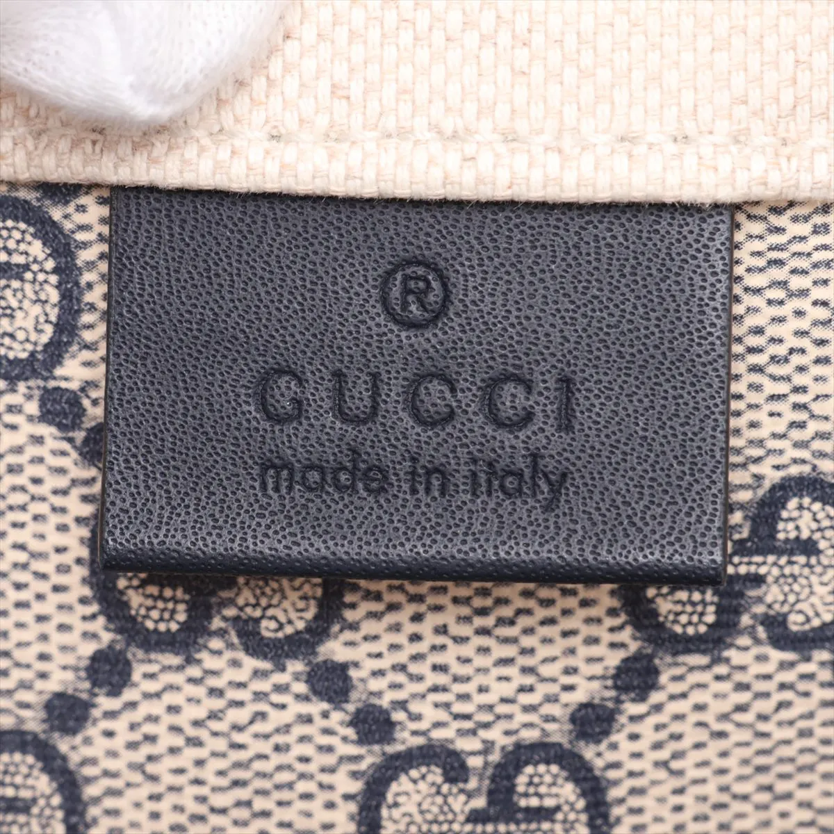 logo print 772176 canvas and leather tote bag, beige and navy. — view 9