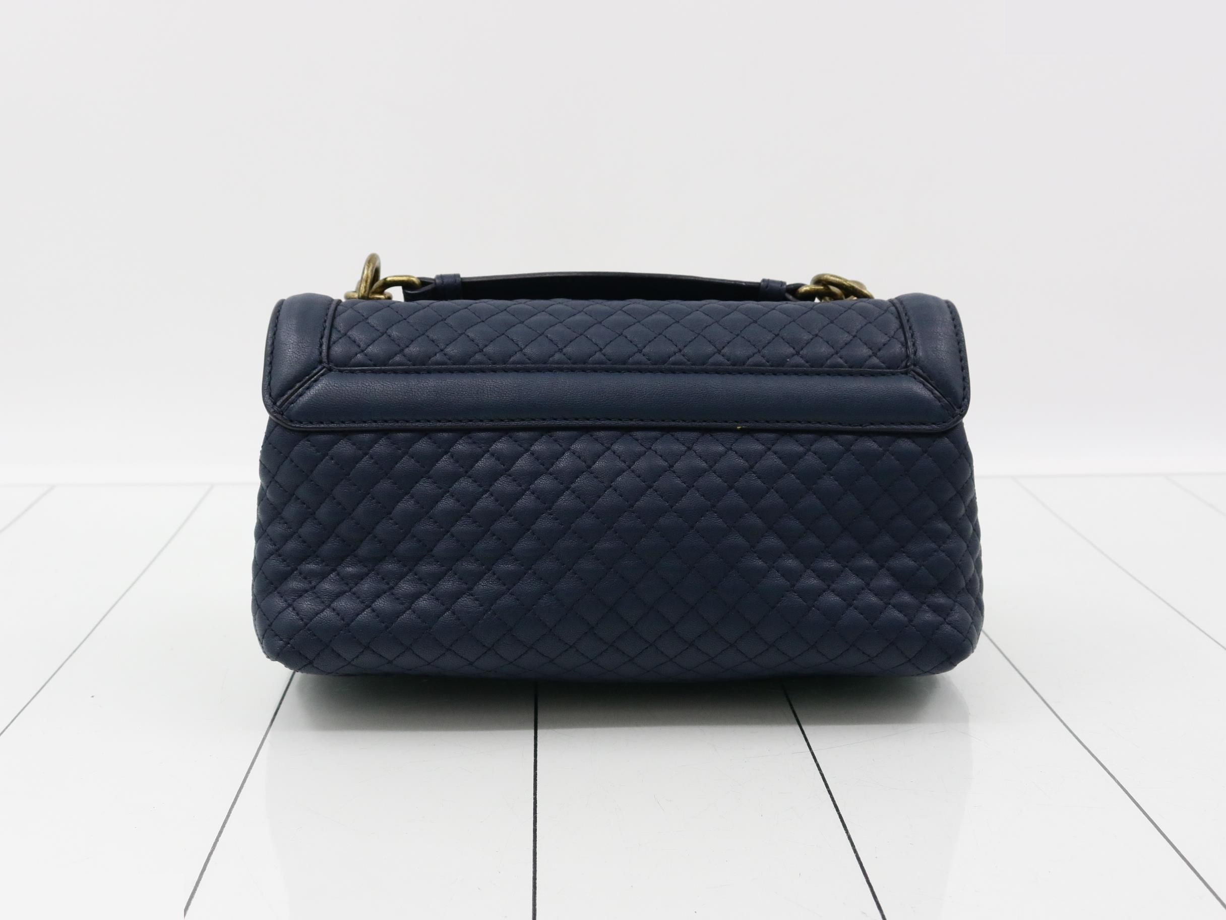 Chain shoulder bag, leather, navy — view 2