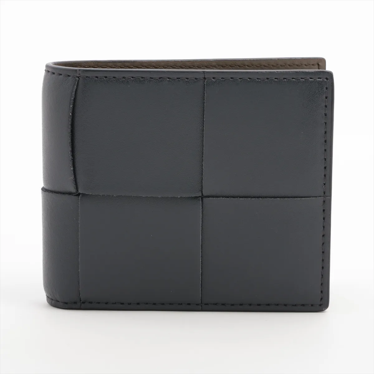 Maxi Intrecciato Leather Compact Wallet Gray x Khaki
