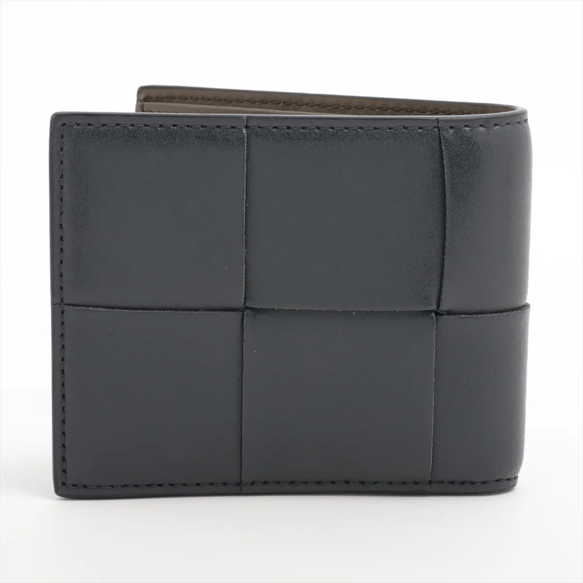Maxi Intrecciato Leather Compact Wallet Gray x Khaki — view 2